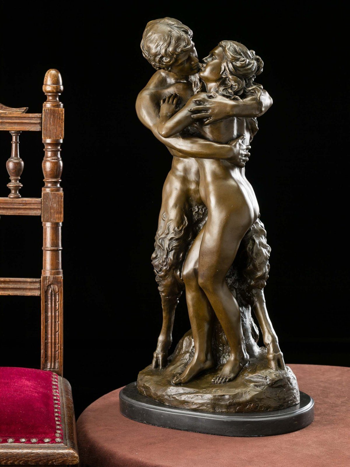Bronzeskulptur sculp Liebespaar Aubaho Bronze Faun Nymphe 57cm Figur Skulptur Skulptur