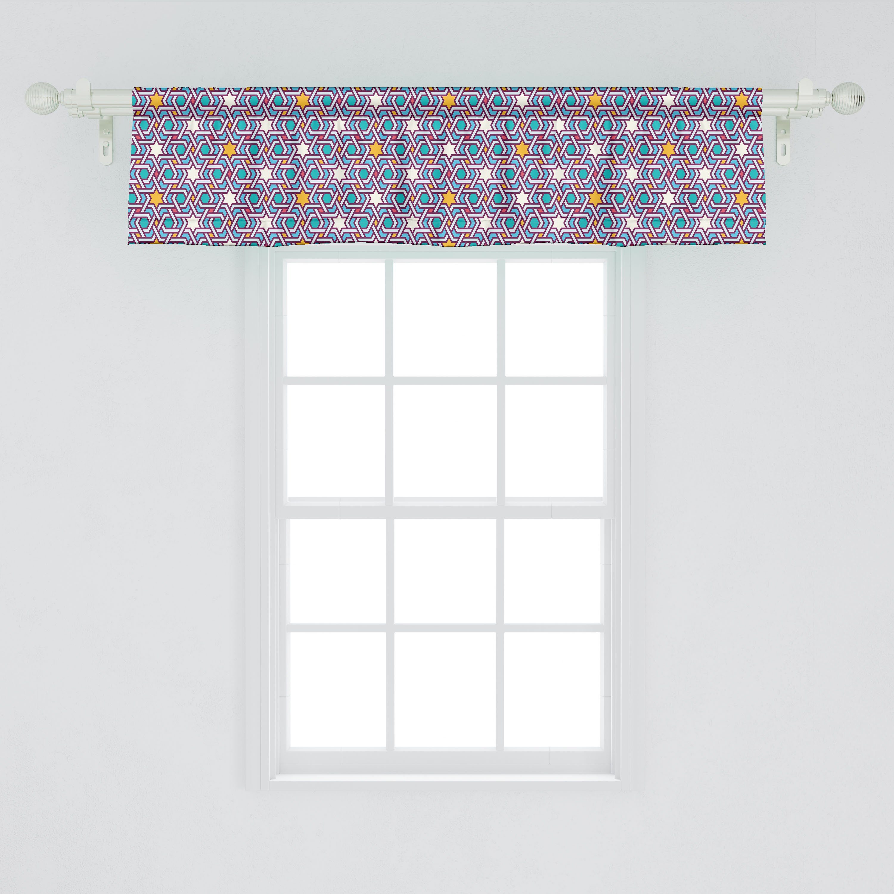 Vorhang Scheibengardine Stangentasche, Geometrische Linien Volant Dekor Abakuhaus, für Küche Microfaser, mit Sterne Bunt Schlafzimmer