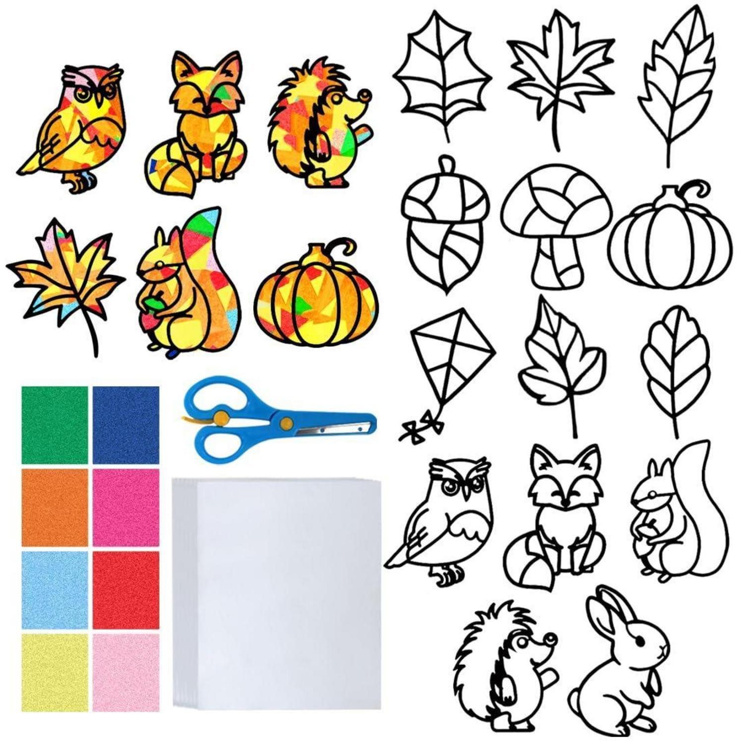 LuxusKollektion Kreativset Bastelset Herbst Fensterbilder 14-teilig Kinder Deko