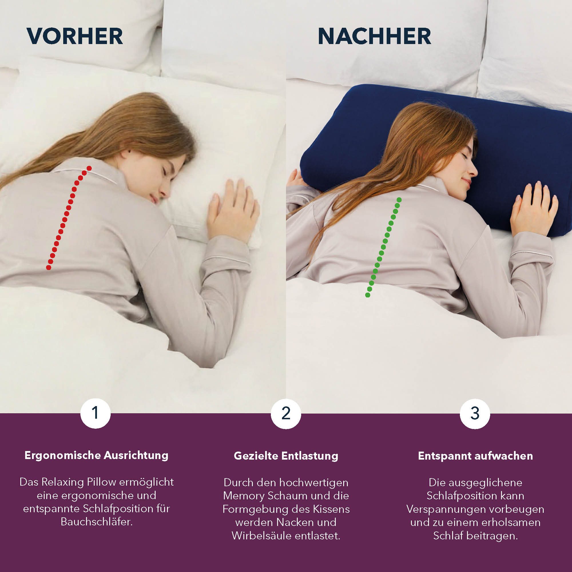 smartsleep Nackenkissen Relaxing Pillow, Ergonomisches Nackenstützkissen aus Memory Foam, HWS-stützend für Bauchschläfer