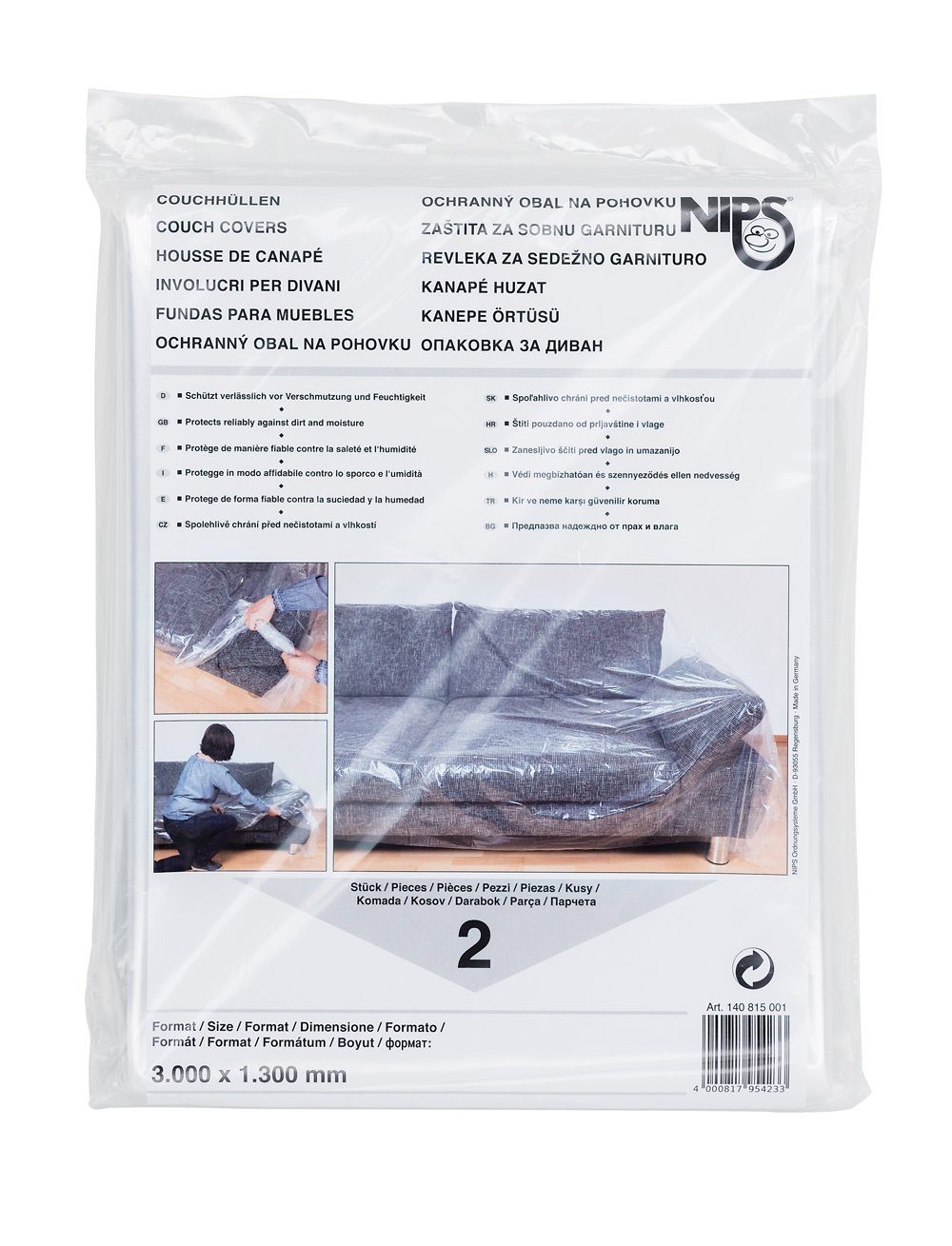 NIPS Schutzfolie COUCHHÜLLE 300 x 130 cm / Abdeckfolie, (2-St), Möbelschutzhülle für Umzug, Renovierung und Lagerung
