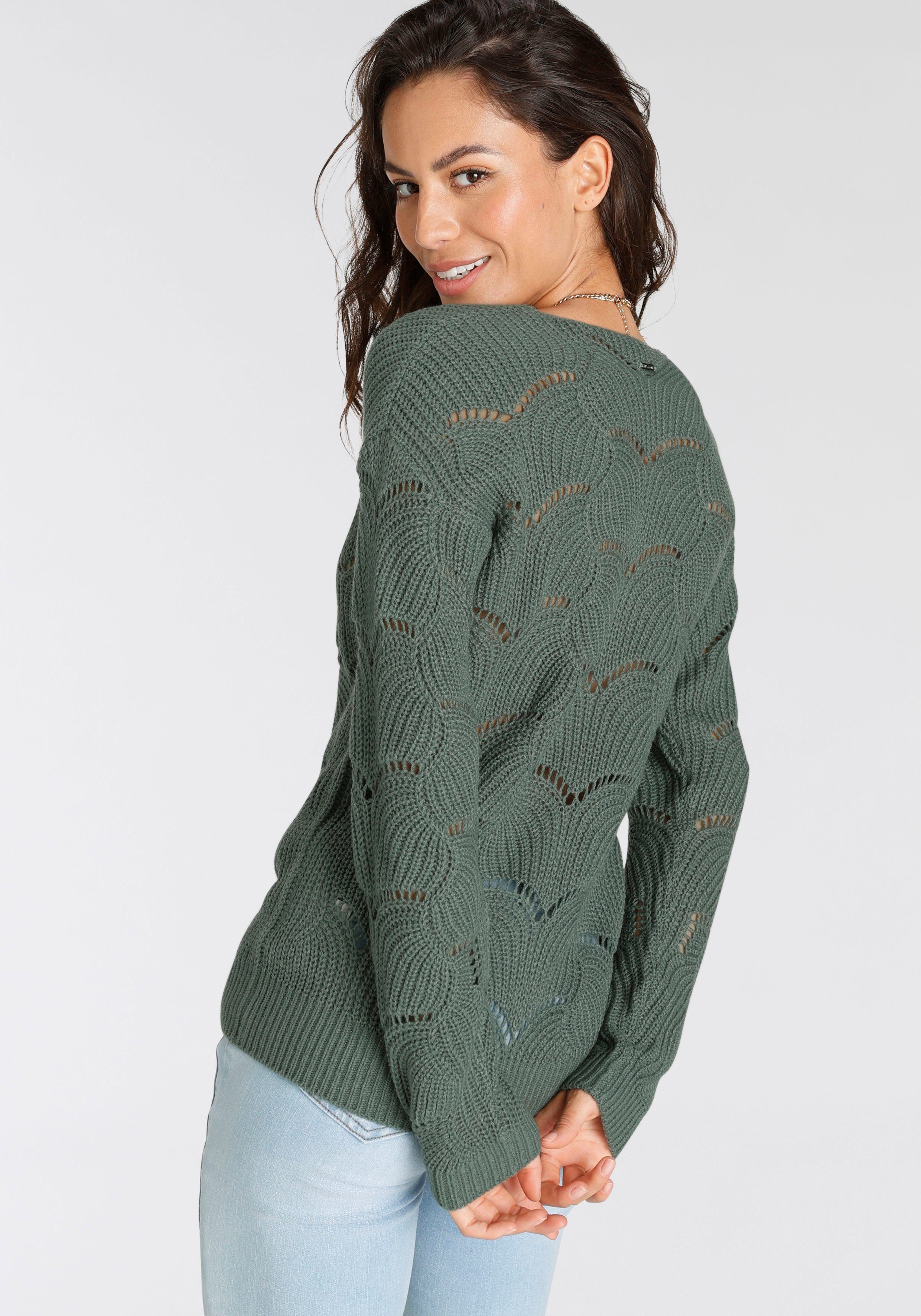 Laura Scott Strickpullover Softer Übergangsstrick mit V-neck und trendy Ajourmuster