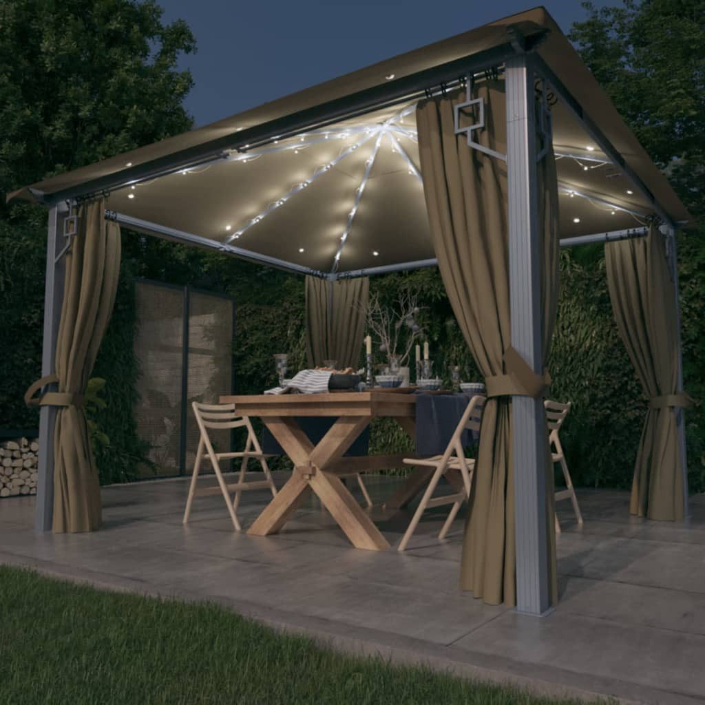 vidaXL Partyzelt Pavillon mit Vorhängen & LED-Lichterkette 300x300 cm Taupe Alu