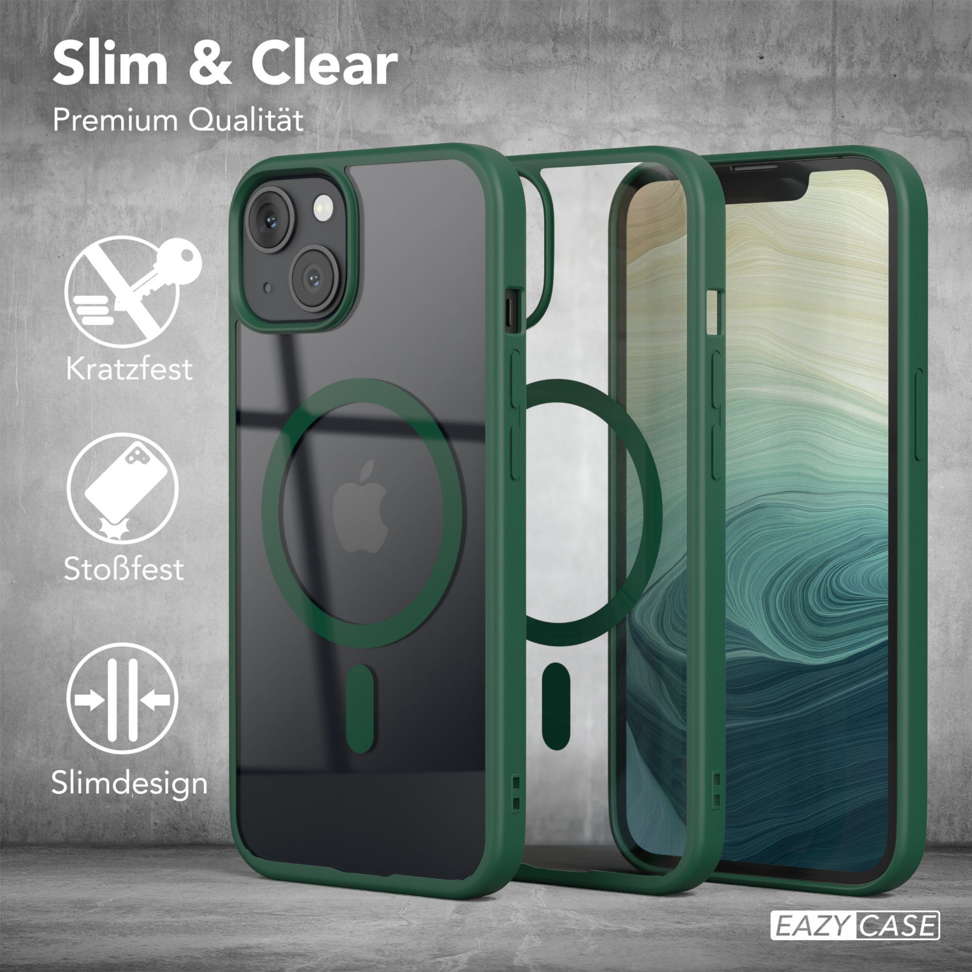 EAZY CASE Handyhülle Transparente Hülle mit MagSafe für iPhone 13 6,1 Zoll, TPU Hülle, flexibel, Clear Case Silikonhülle anti-kratz Backcover Grün