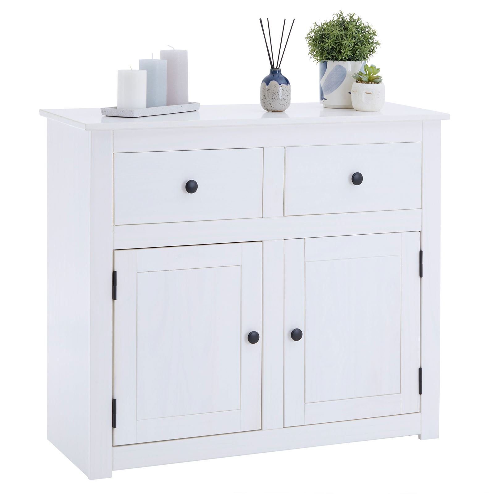 CARO-Möbel Kommode PAULO, Kommode weiß aus Kiefer mit 2 Schubladen und 2 Türen Sideboard Massivh