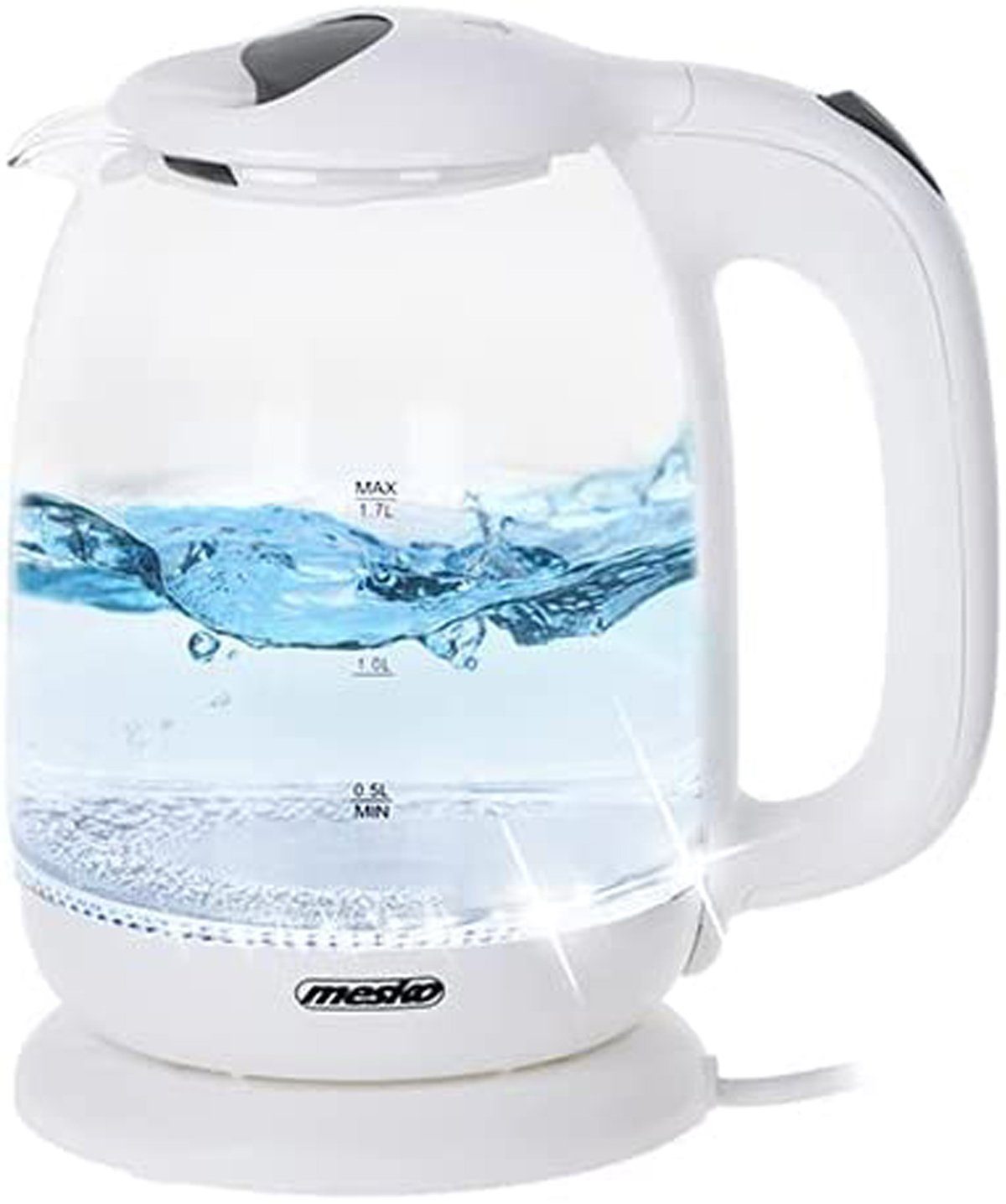 Mesko Wasserkocher MS 1302w Glas-Wasserkocher, weiß, 2200 W | Wasserkocher