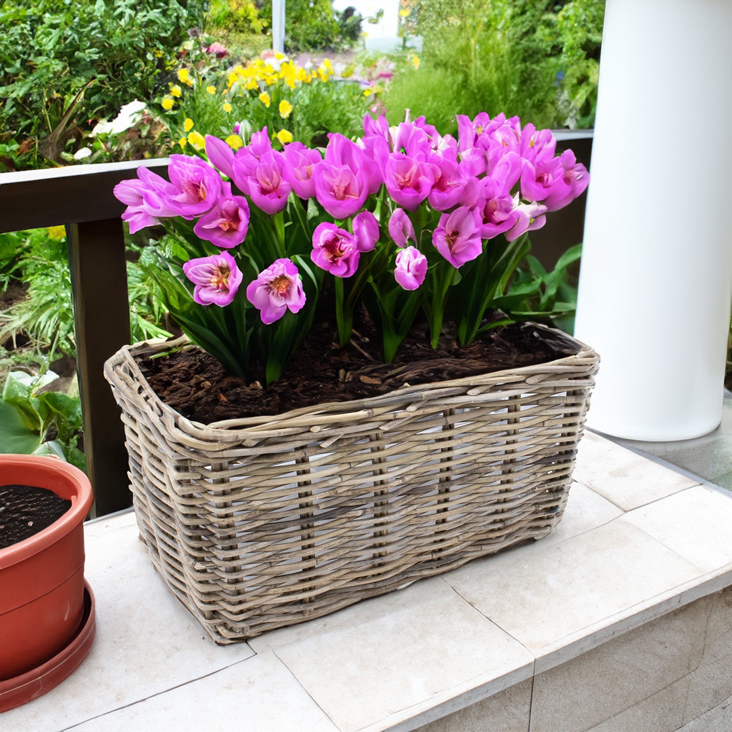 Spetebo Blumentopf Weide Pflanzkorb natur (Stück, 1 St., Flechtkorb), Rattan Blumenkorb mit Folie – Bild 4 von 4