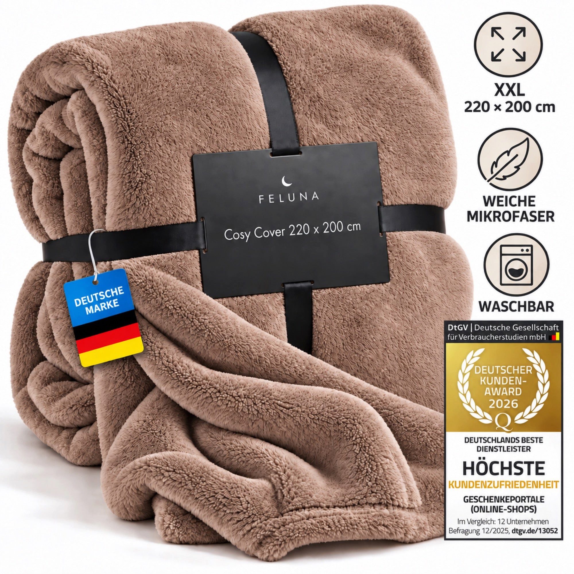 Wohndecke FELUNA Coral Fleece Kuscheldecke XXL – Superweicher Cashmere-Touch, Feluna, Tagesdecke Kaschmir-Touch 220 x 200 cm