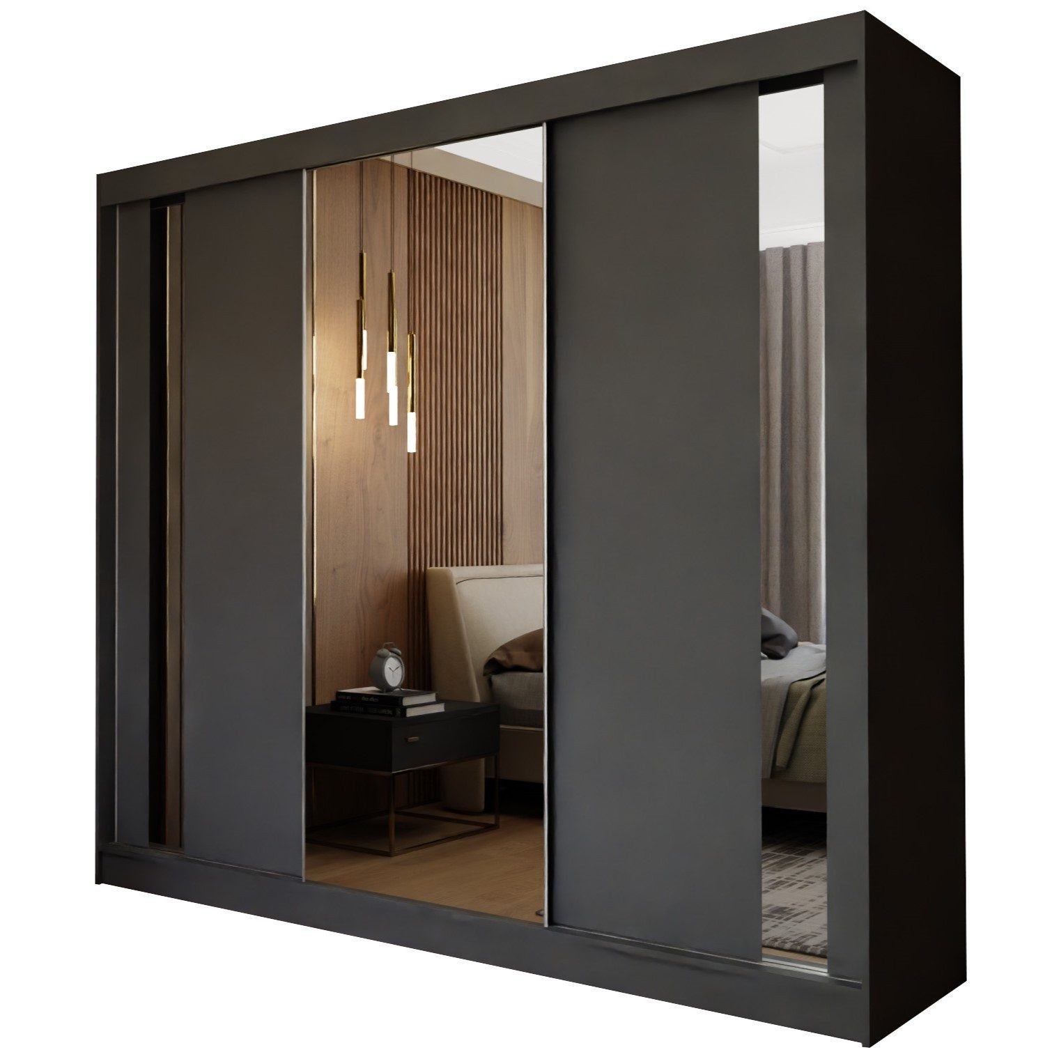 Beautysofa Schwebetürenschrank Gaja (weiß, schwarz, graphit, artisan, Kaschmir Farbe) mit Schubladen, Spiegeln und Kleiderstange