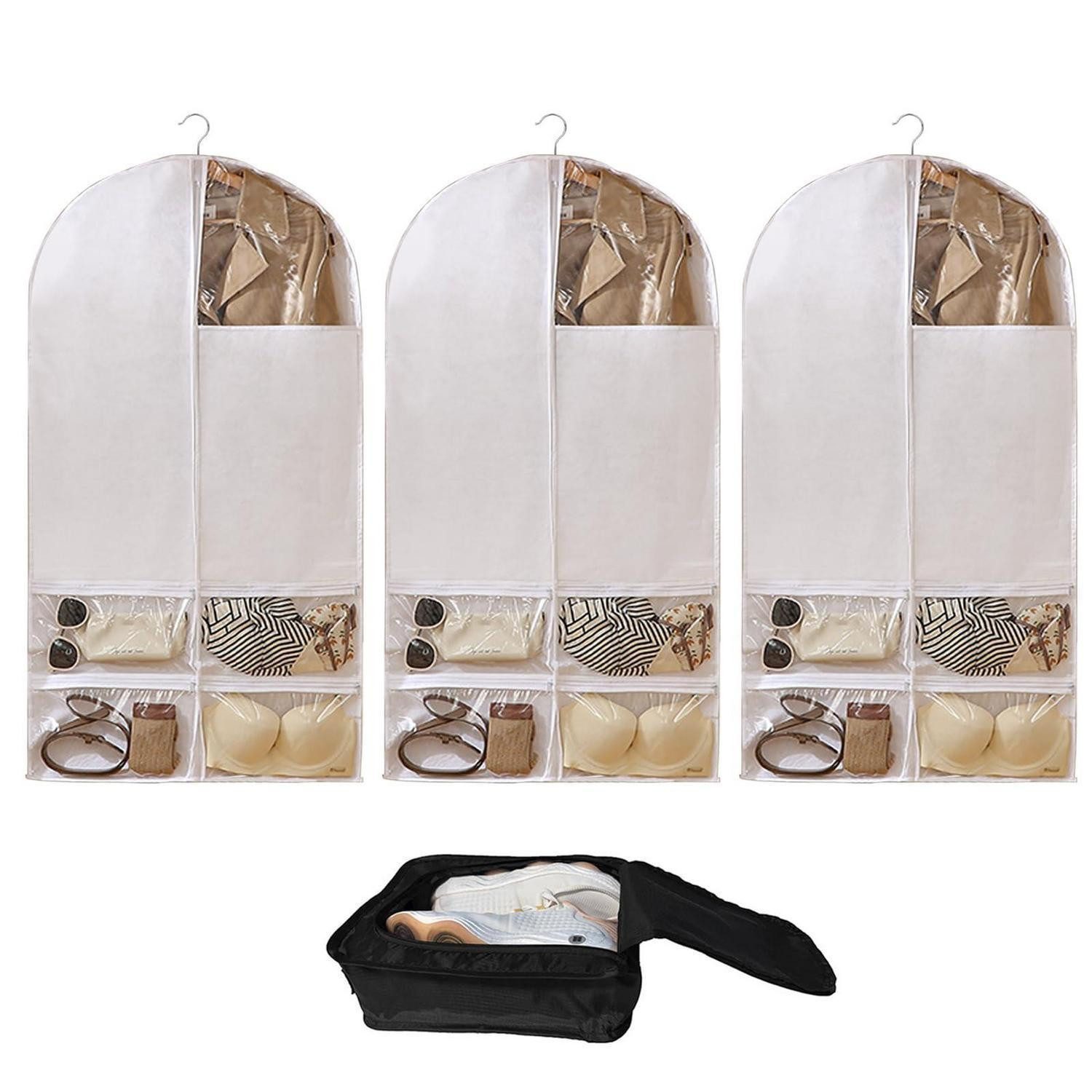 LuxusKollektion Kleiderschutzhülle Kleidersäcke 3 Stück mit Schuh-Organisator transparent (3 St)