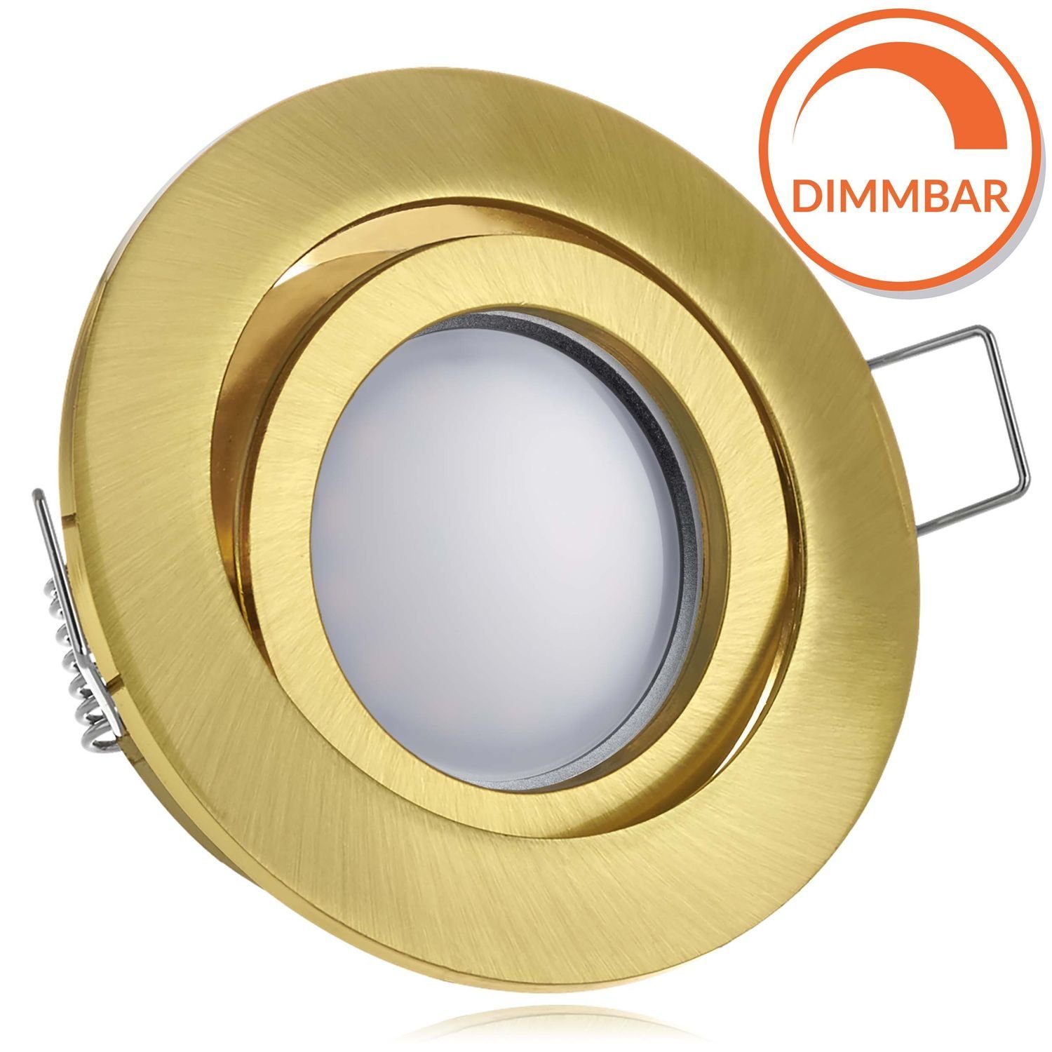 LEDANDO LED Einbaustrahler LED Einbaustrahler Set EXTRA FLACH (35mm) in Gold mit LED Markenleucht