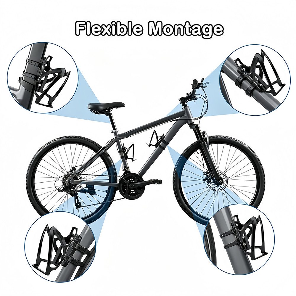 AFKSMILE Fahrrad-Flaschenhalter Flaschenhalter Fahrrad, Leichte Langlebige PC Wasserflaschenhalter, Getränkehalter, inklusive Gurte für Rohre mit Durchmesser bis 22-55mm