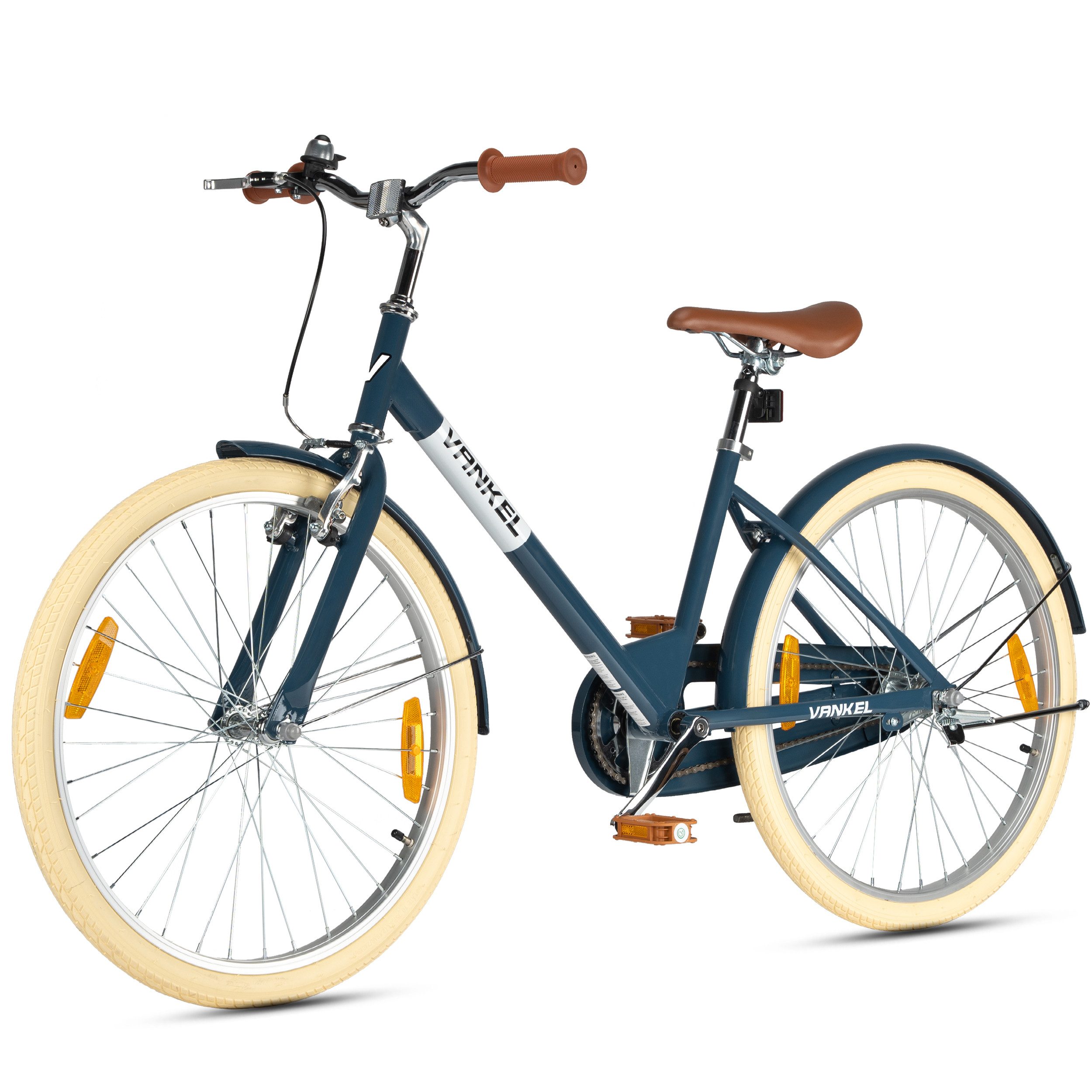 Vankel Kinderfahrrad 24 Zoll, Rücktrittbremse, V-Brake vorne, 8-12 Jahre, Blau, 1 Gang, Komfortsattel, Kettenschutz, Seitenständer