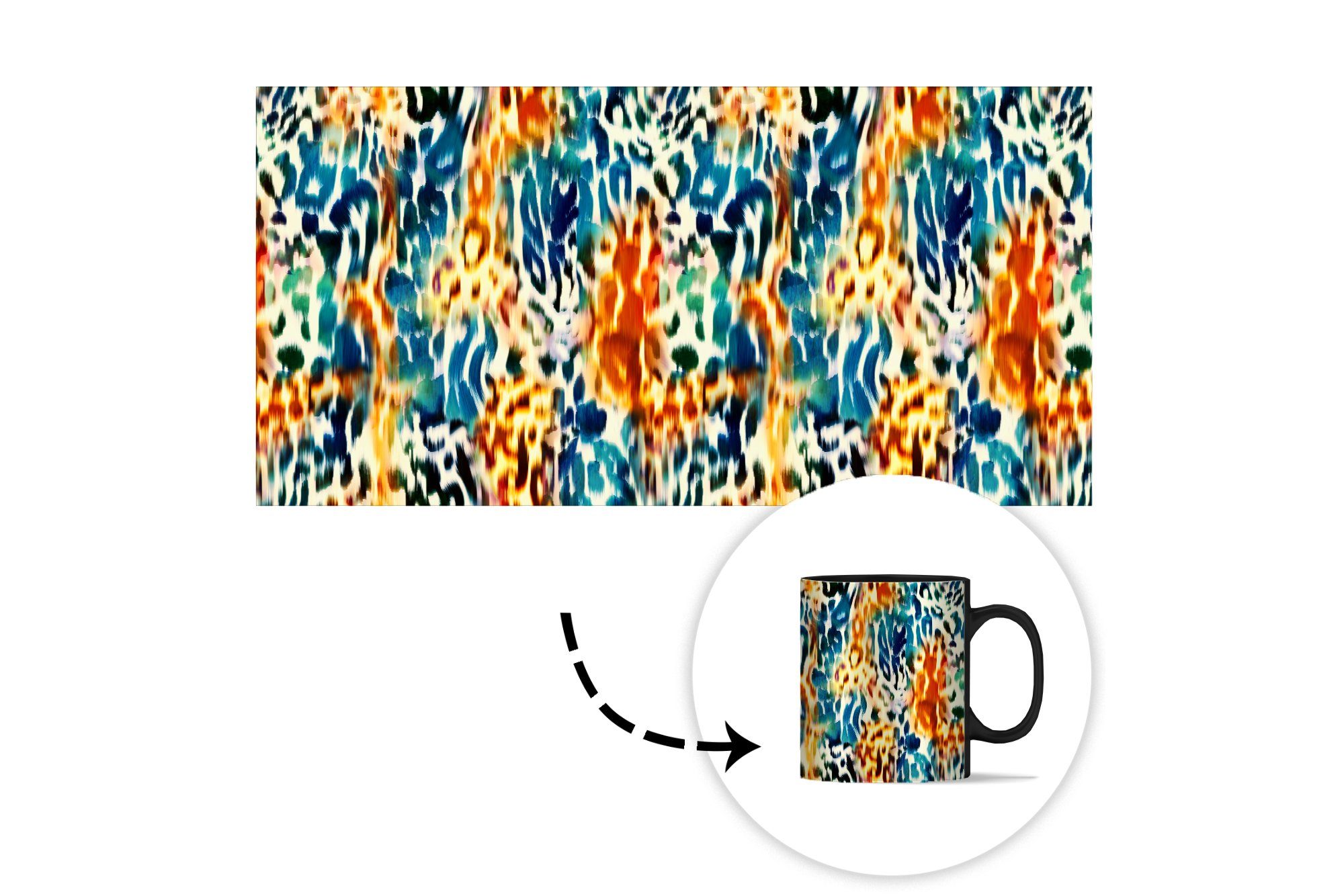 MuchoWow Tasse Orange - Keramik, Blau Tiermuster Zaubertasse, - Geschenk Kaffeetassen, Muster, Farbwechsel, Teetasse, 