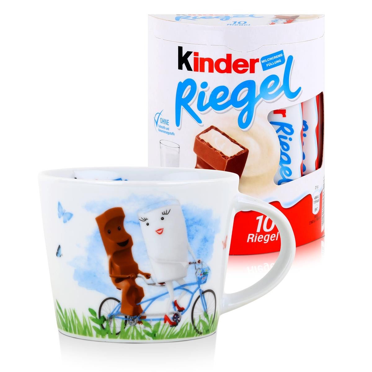 FERRERO Gläser-Set Kinder Riegel Sammel-Tasse Fan-Edition "Fahrrad" & 10 Kinder Riegel je