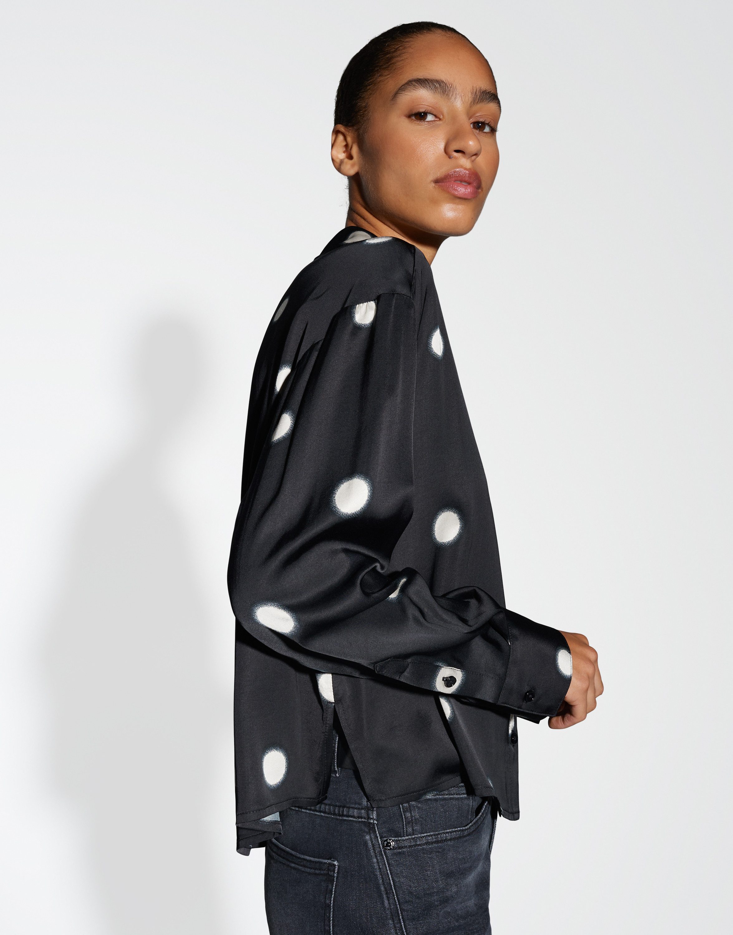 OPUS Langarmbluse FAMENA DOT Boxy aus Satin