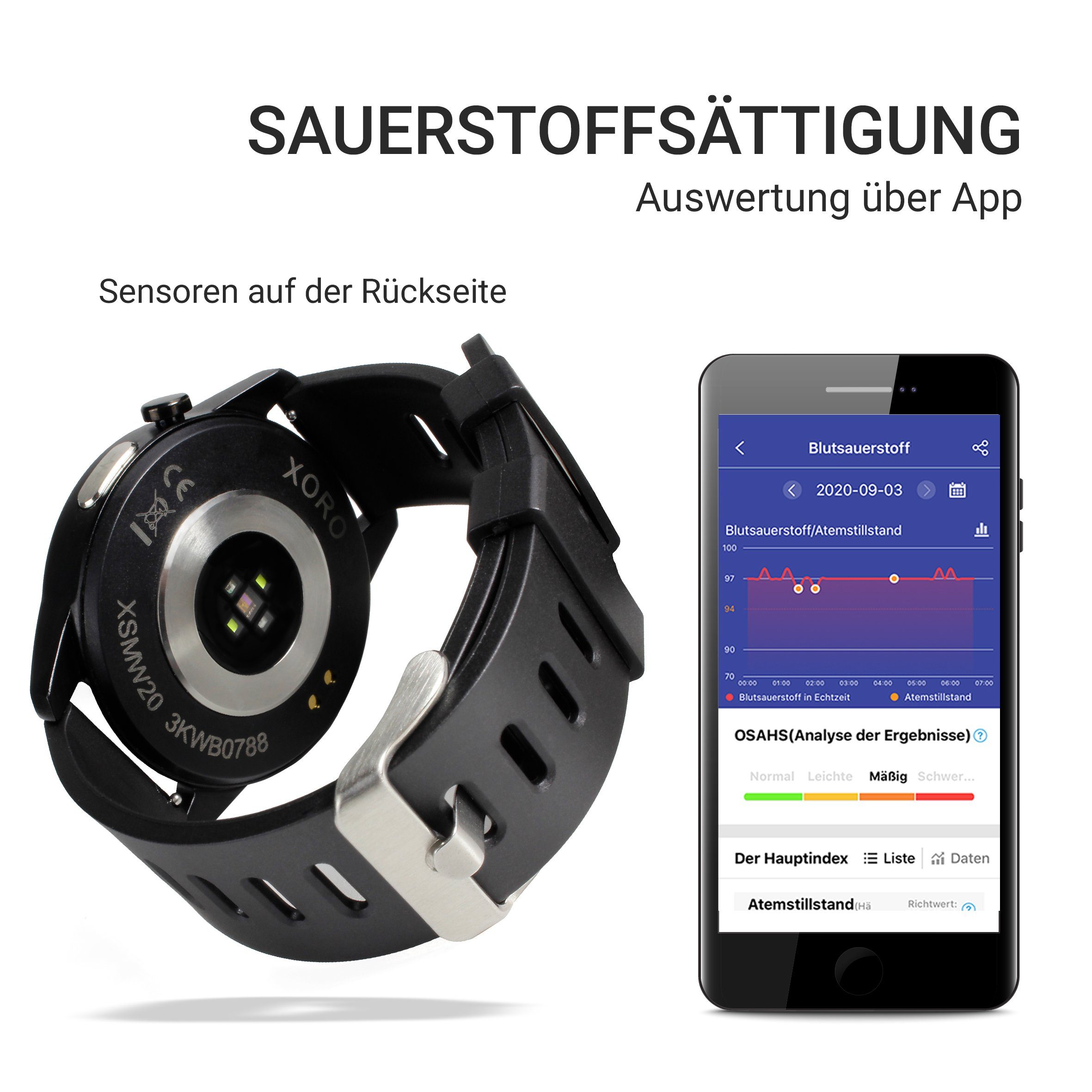 Xoro Smartwatch SMW20 vielseitige Messmöglichkeiten von Fitnesswerten Fitnessuhr, Fitness‑Uhr mit Ladekabel, Alltagstaugliche Smart‑Begleitung mit Tracking und IP67‑Schutz
