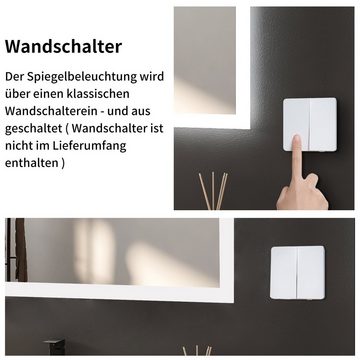 WDWRITTI Badspiegel Wandspiegel Badezimmerspiegel LED mit Beleuchtung Kaltweiß (Spiegel Bad,Lichtspiegel, 60x40/40x60cm), Wandschalter,energiesparender,IP44,2 Montagerichtungen