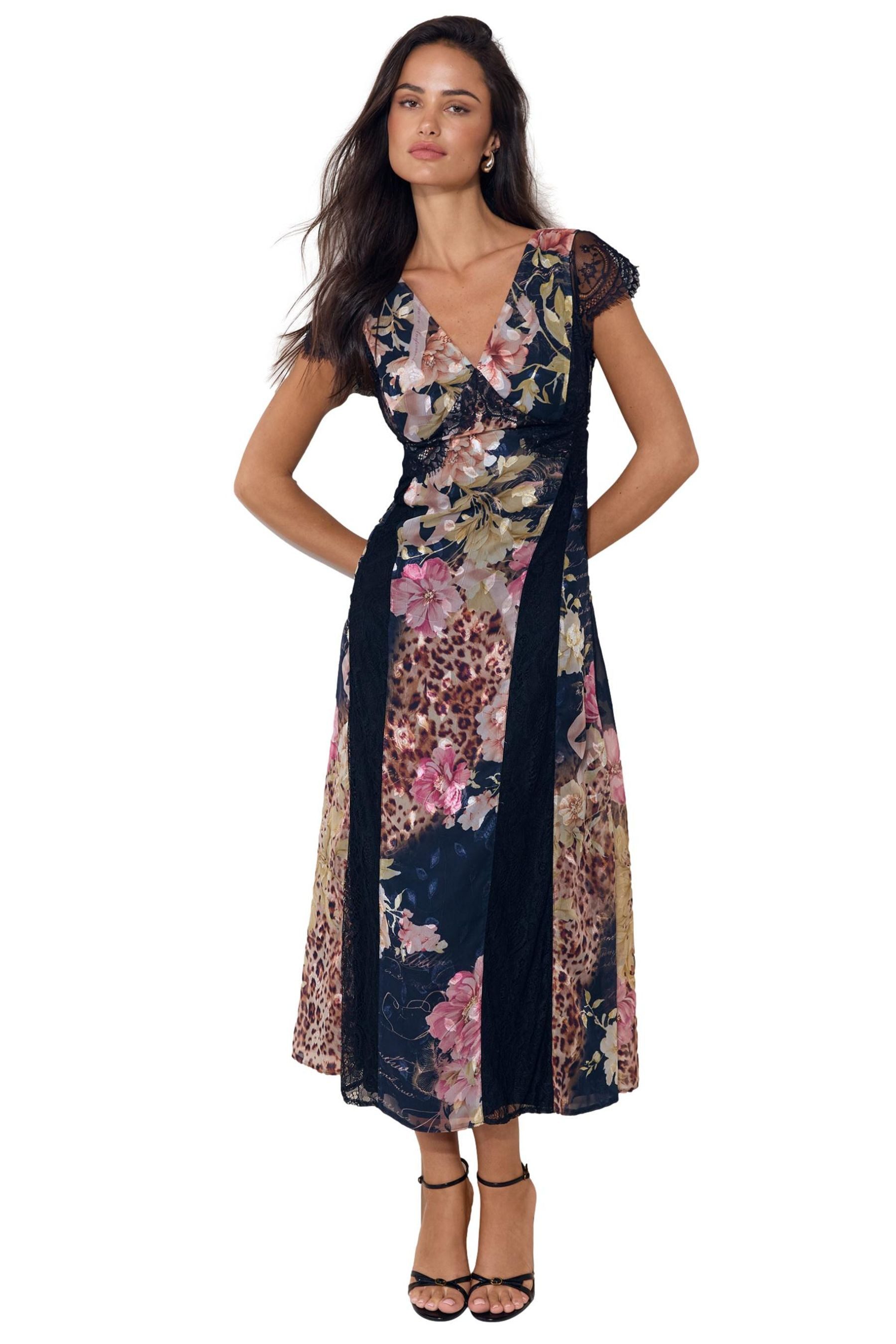 LIPSY Midikleid Fit-and-Flare-Midikleid mit Print, Spitzendetail (1-tlg)