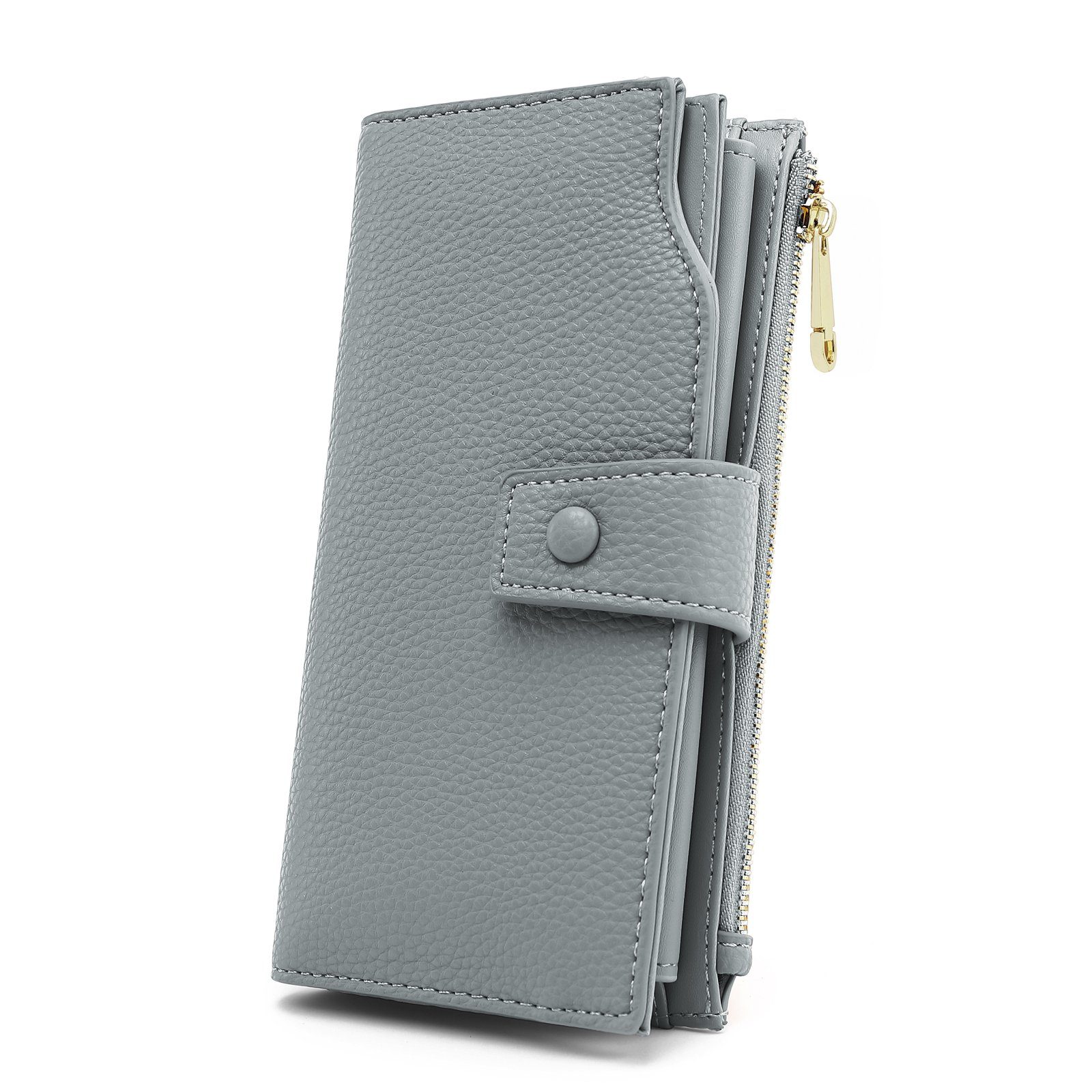 TAN.TOMI Brieftasche Portemonnaie Damen, Geldbörse für Frauen mit Lanyard (Brieftasche), Geldbörse aus hochwertigem Kunstleder Hellgrau