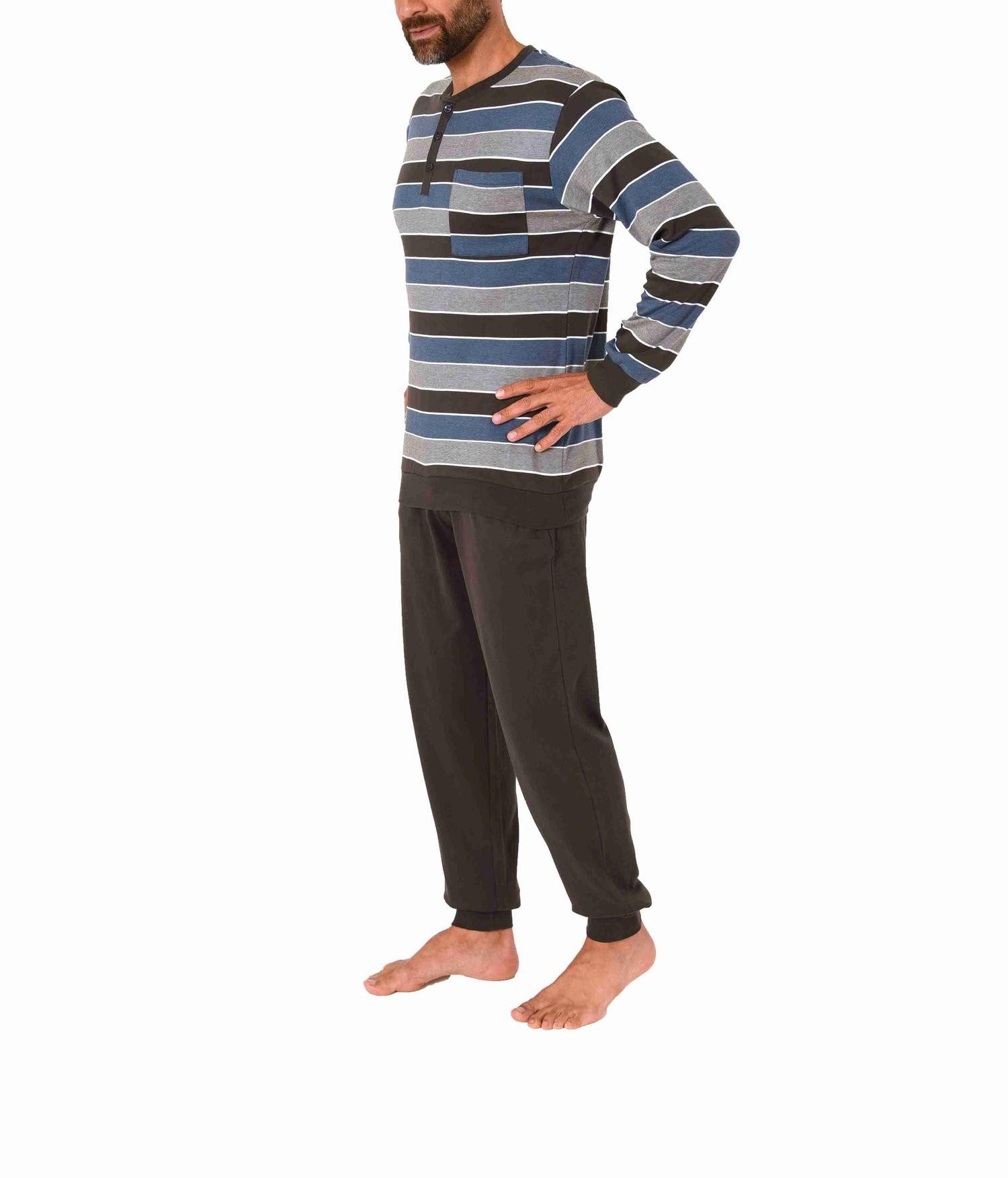 Normann Pyjama Warmer Herren Schlafanzug mit Bündchen in Kuschel Interlock günstig online kaufen