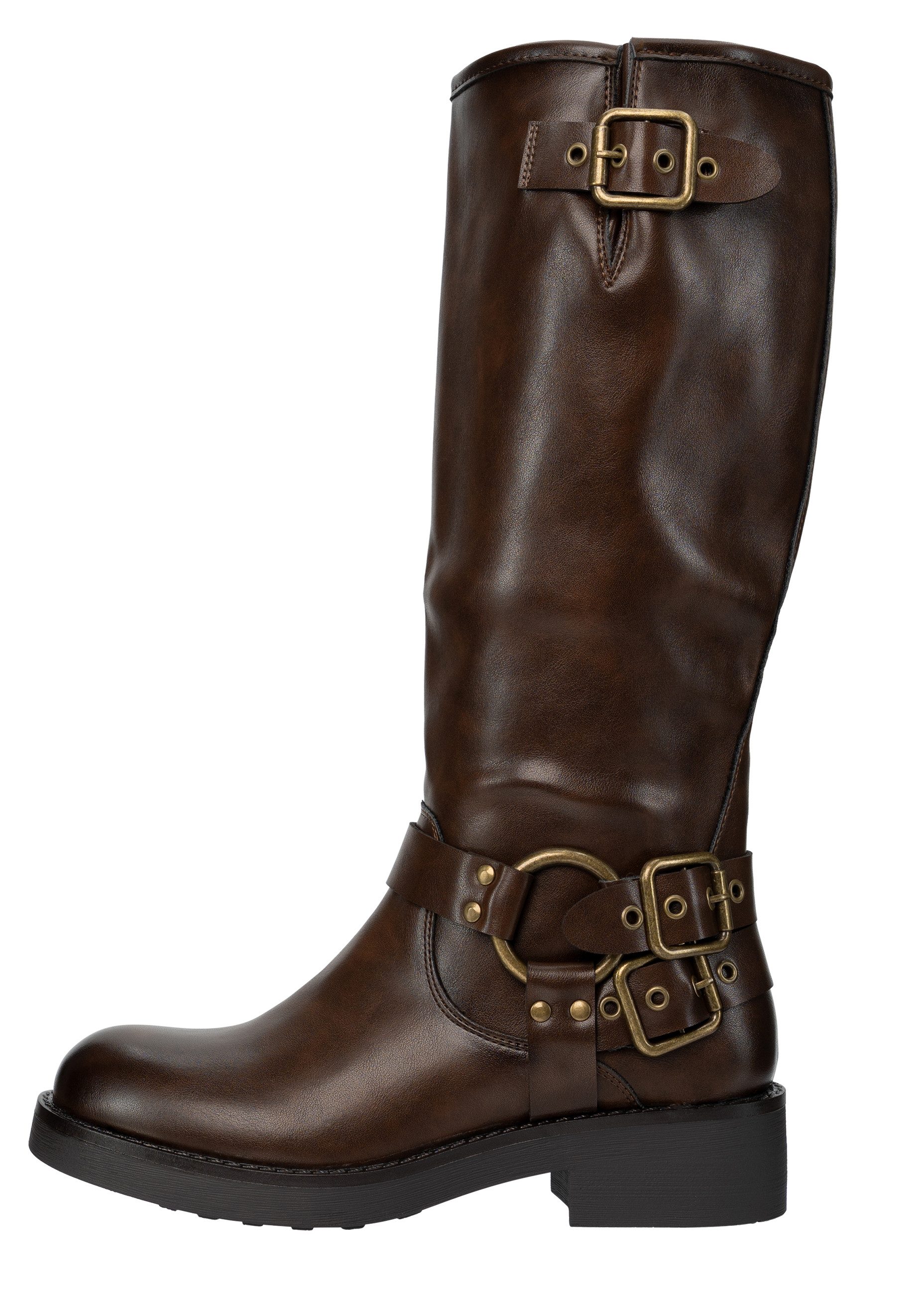 Salinyang Damen Biker Boots in Lederoptik mit Schnallen & Reißverschluss Stiefel – Bild 3 von 5