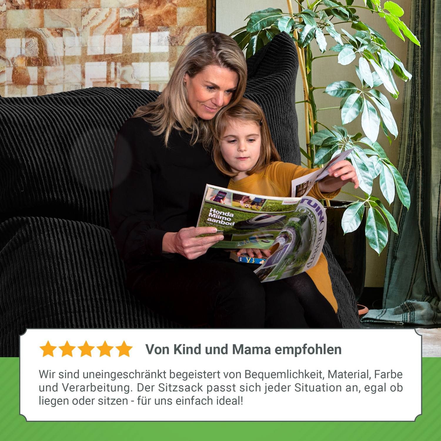 Green Bean Sitzsack XXL Riesen Sitzsack Square aus Cord (XXL aus Cordstoff 370 Liter mit EPS-Perlen Füllung, Kuschelig Weich Waschbar), Sitzkissen Lounge Chair  – Bild 4 von 5