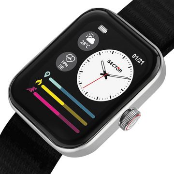 Sector Sector Herren Armbanduhr Smartwatch, Analog-Digitaluhr, Herren Smartwatch eckig, groß (45x38mm), Nylonarmband schwarz, Sport