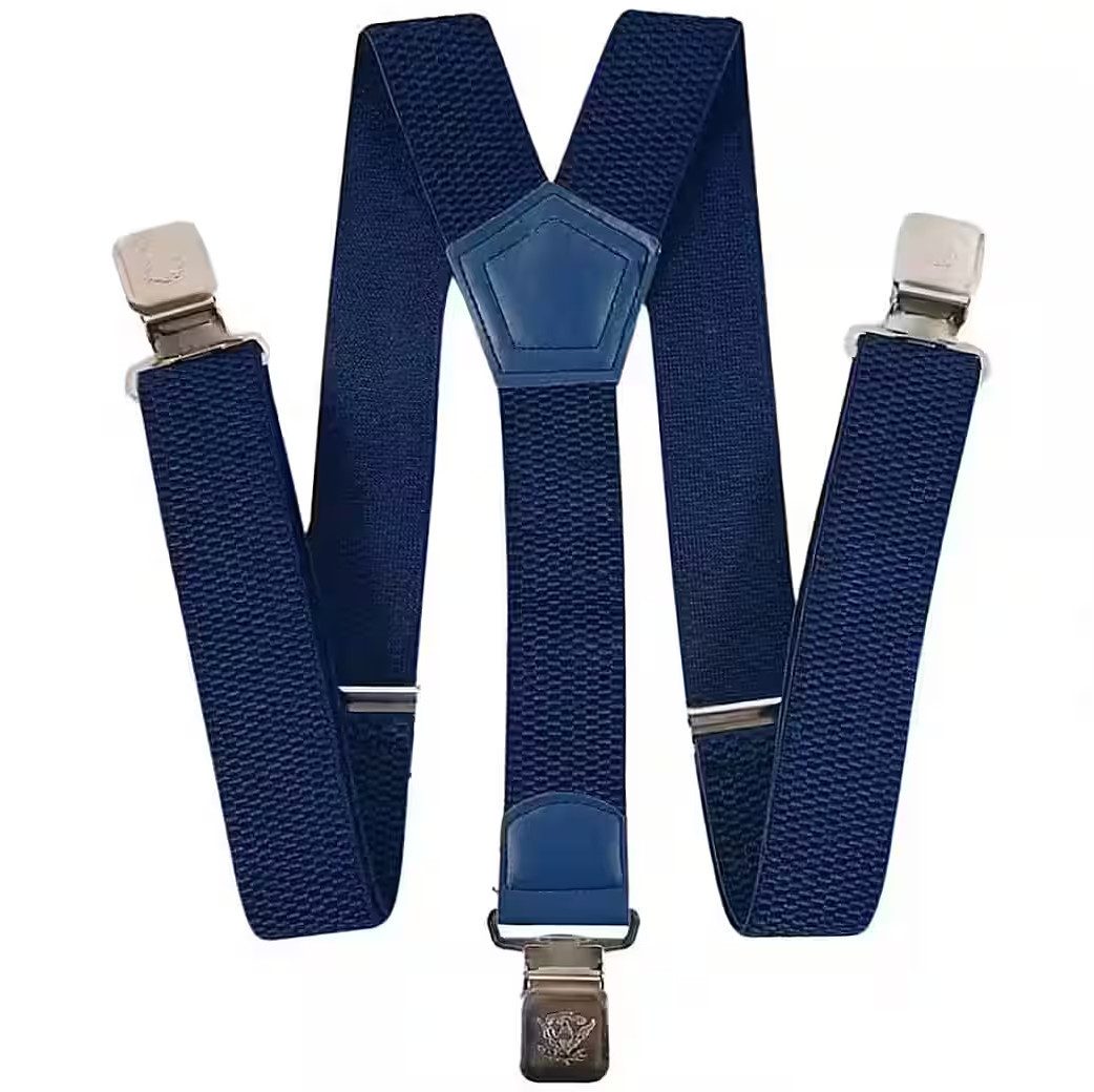 Ware aus aller Welt Hosenträger blau starke Y Hosenträger 40 mm breit mit starke Krallenclips