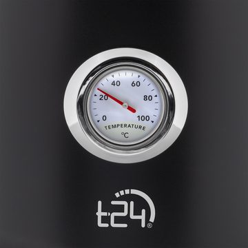 T24 Wasser-/Teekocher Retro Wasserkocher, 1,7 L, Thermometer, Schwarz Matt, 2200 W