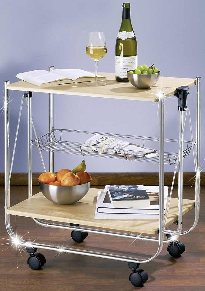 WENKO Servierwagen Modell Dinett Deluxe, Küchenwagen mit 2 Ablagen und Korb günstig online kaufen