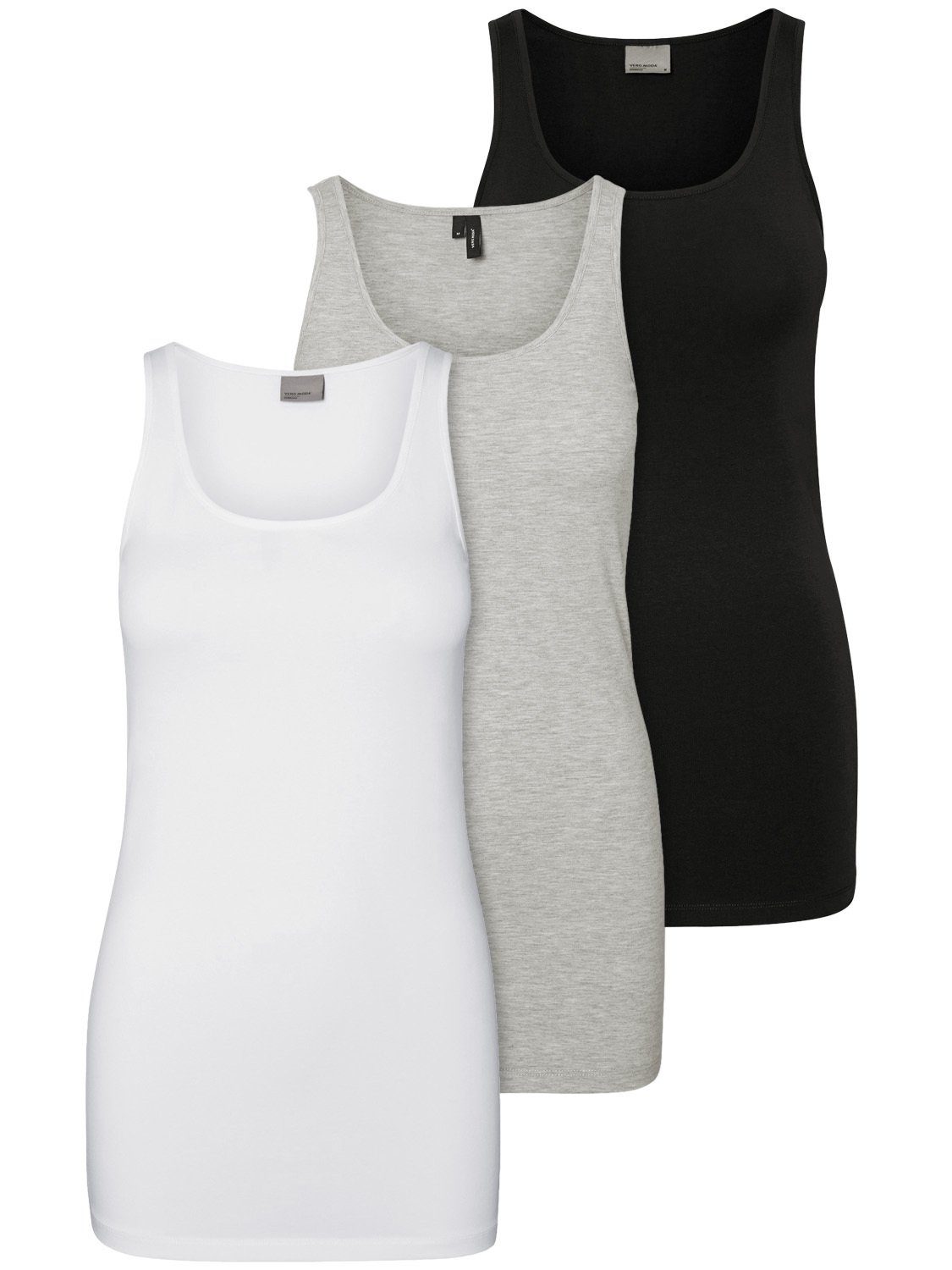 Vero Moda Tanktop Long Tank Top (3-tlg) (3 Stück) lang, elastische Baumwollqualität