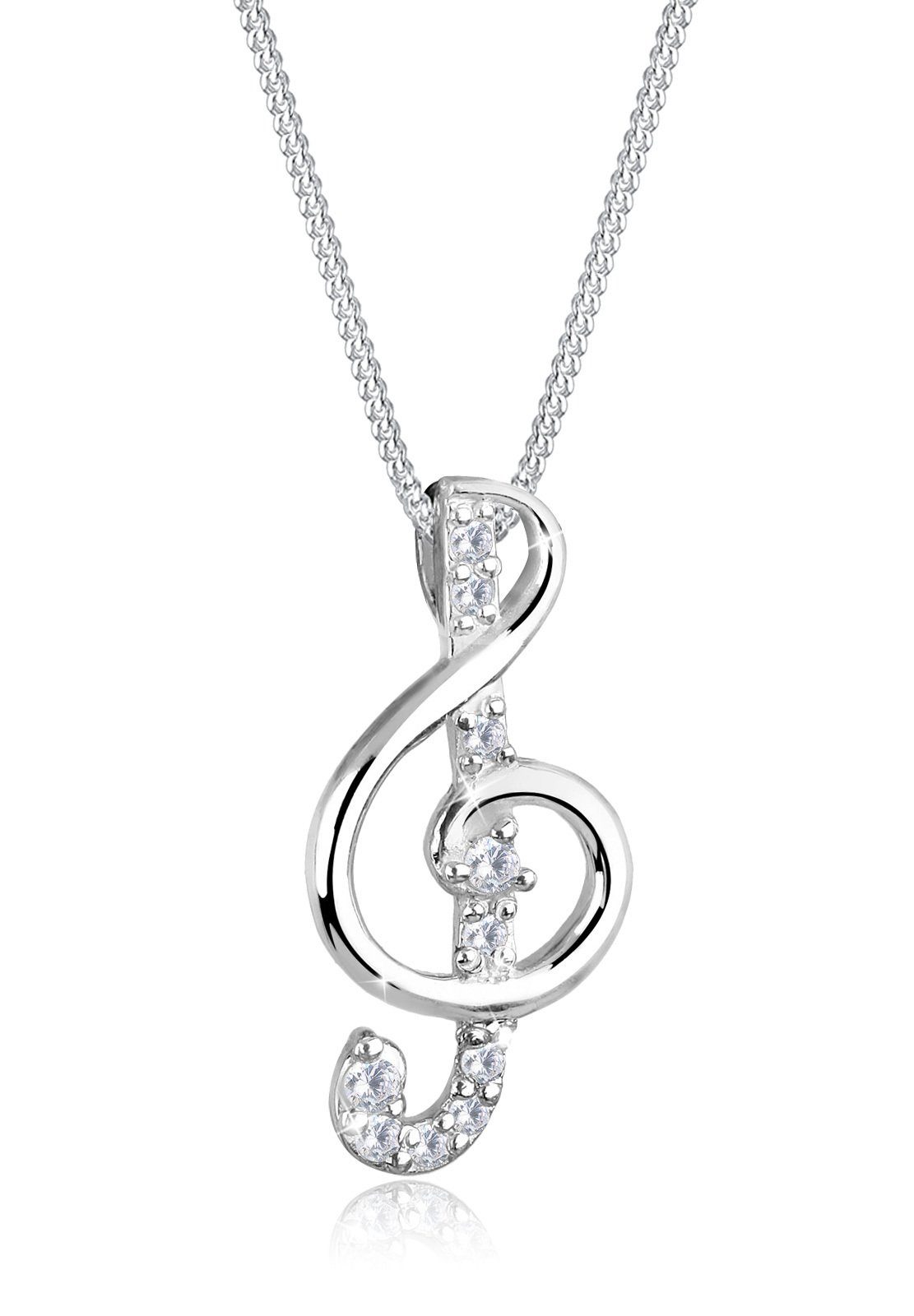 Elli Kette mit Anhänger Notenschlüssel Zirkonia Weiß 925 Sterling Silber, Notenschlüssel