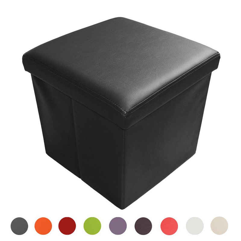 Natsen Sitzhocker, faltbar Sitzbank mit Stauraum Aufbewahrungsbox Kunstleder 38 x 38 x 38 cm (Schwarz)