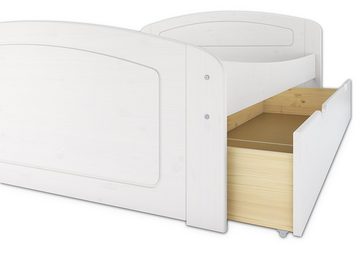 ERST-HOLZ Bett Funktionsbett 180x200 Kiefer weiß mit Bettkästen + Rollrost, Kieferwaschweiß
