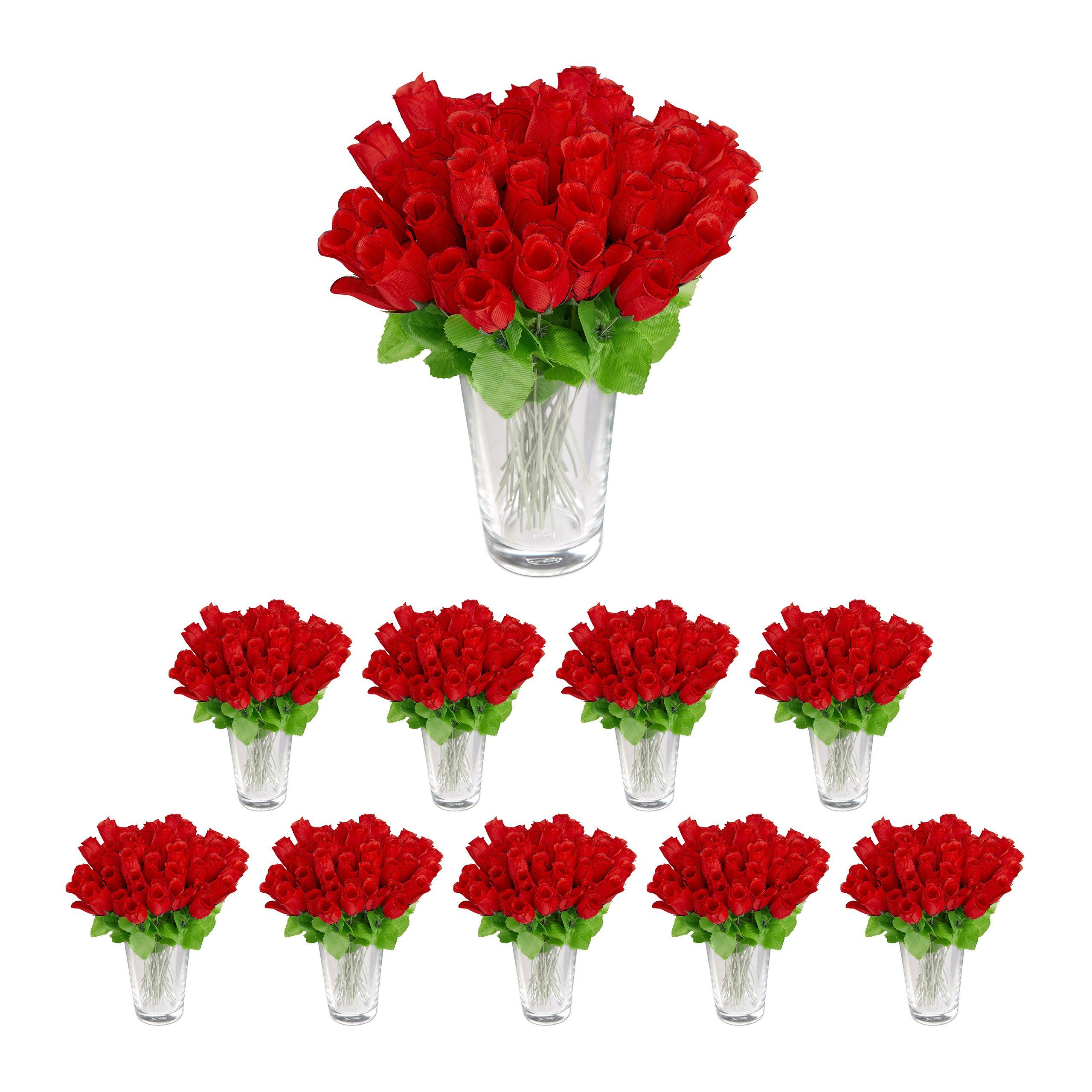 Künstliche Zimmerpflanze Kunstrosen rot 480 Stück, relaxdays, Höhe 26 cm