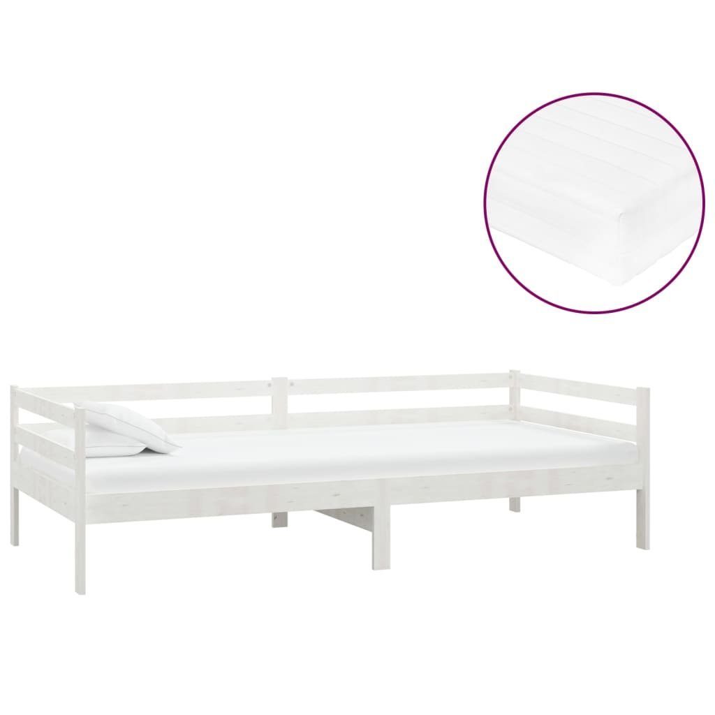vidaXL Bett Tagesbett mit Matratze 90x200 cm Weiß Kiefer Massivholz