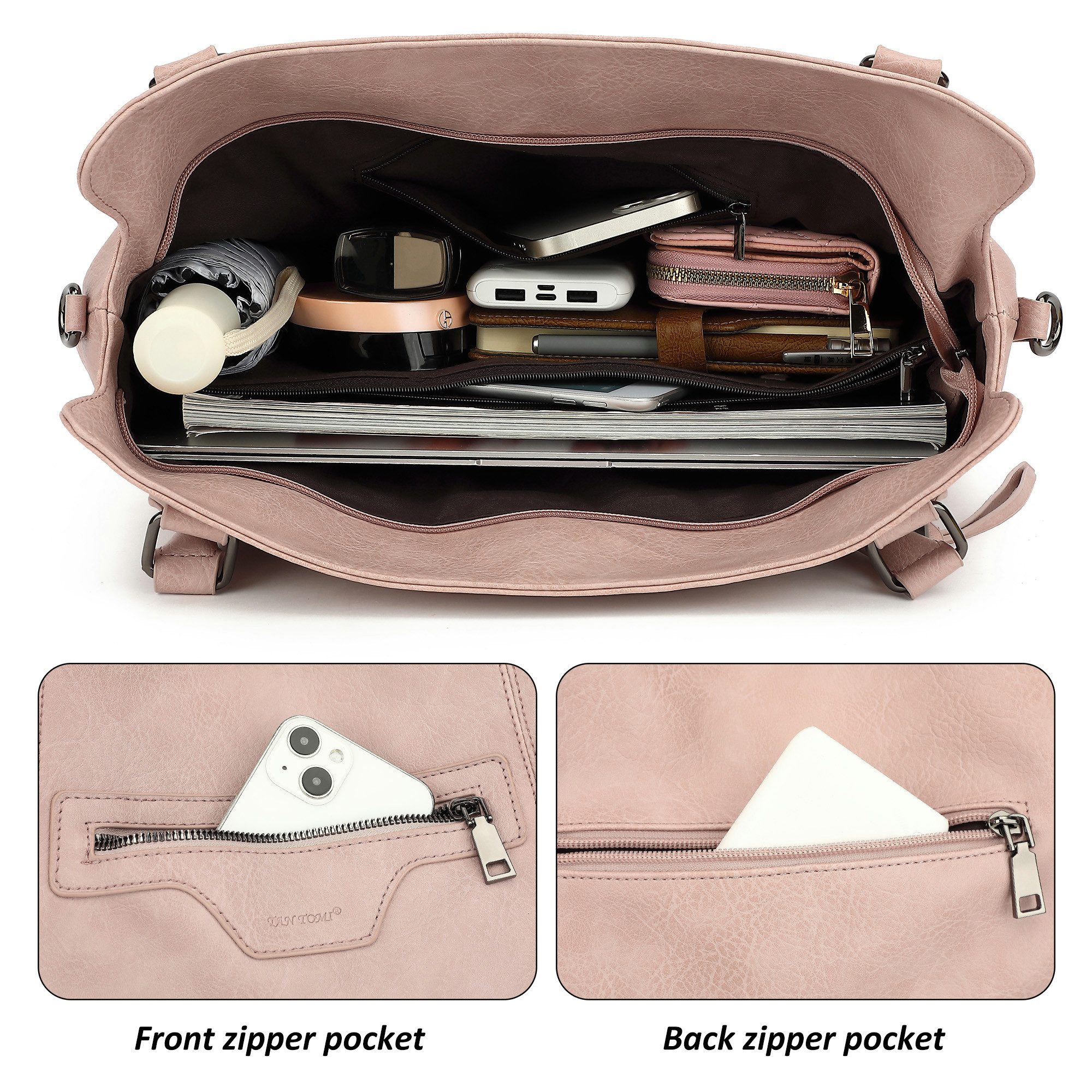 TAN.TOMI Handtasche Damen Schultertasche - Set Shopper Umhängetasche Henkeltasche, Mit abnehmbarem Schultergurt für Einkauf Reise Büro Schule – Bild 5 von 5