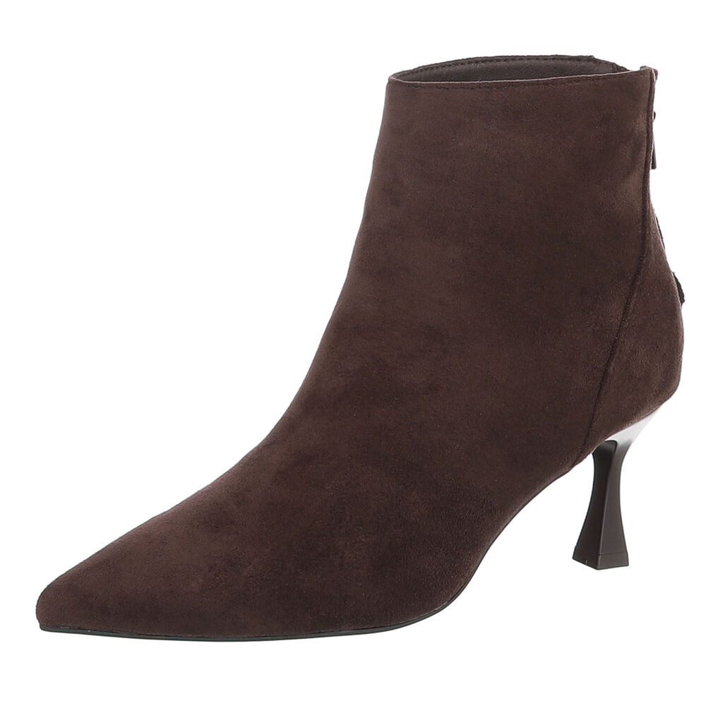 Ital-Design Damen Stiefelette spitz mit Absatz und Reißverschluss High-Heel-Stiefelette (92125664) Pfennig-/Stilettoabsatz Stiefeletten in Braun