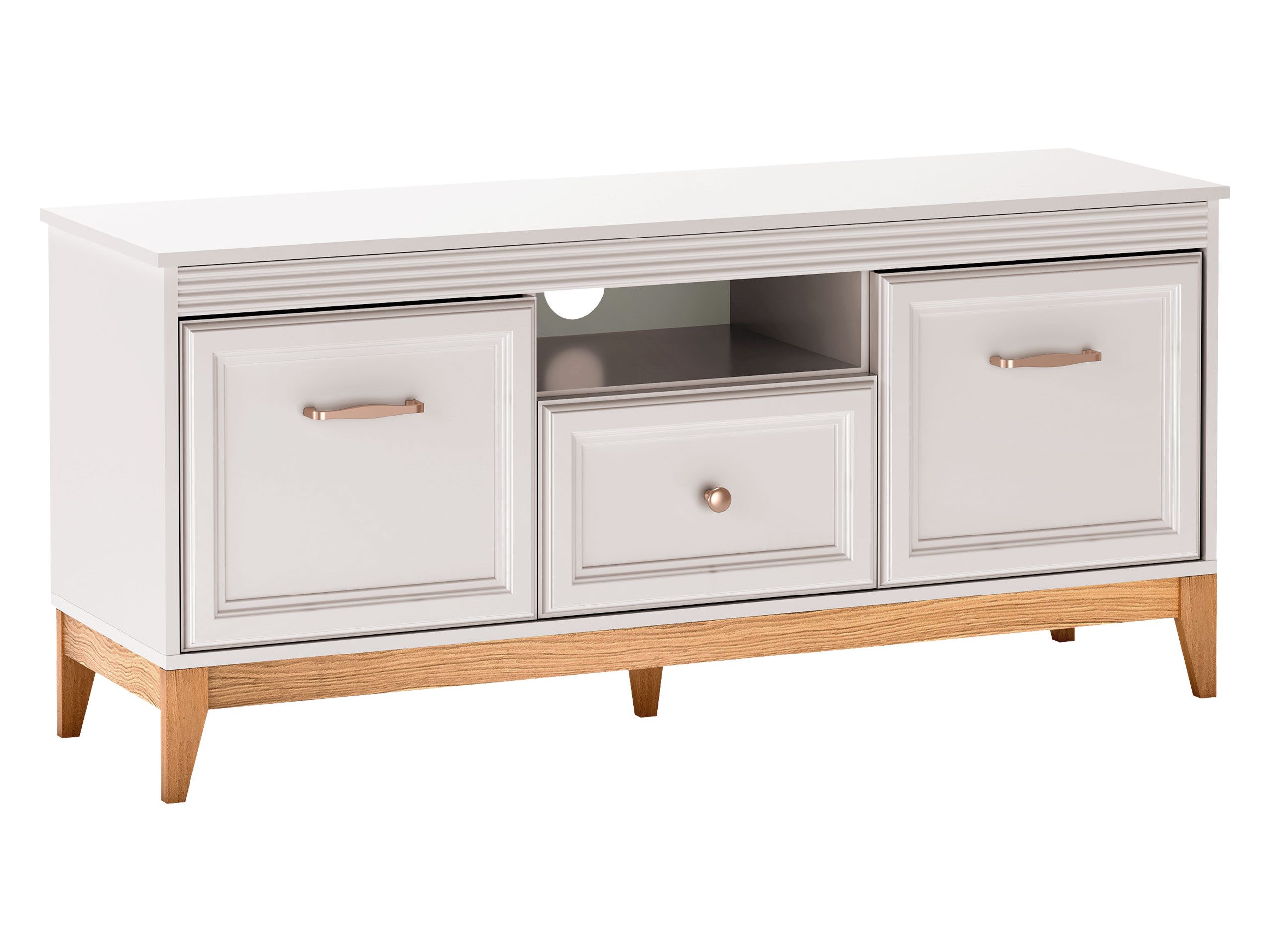 MIRJAN24 TV-Schrank Windsor W-08 (mit zwei Drehtüren und Schublade) 136x41x62 cm, Metallgriffe