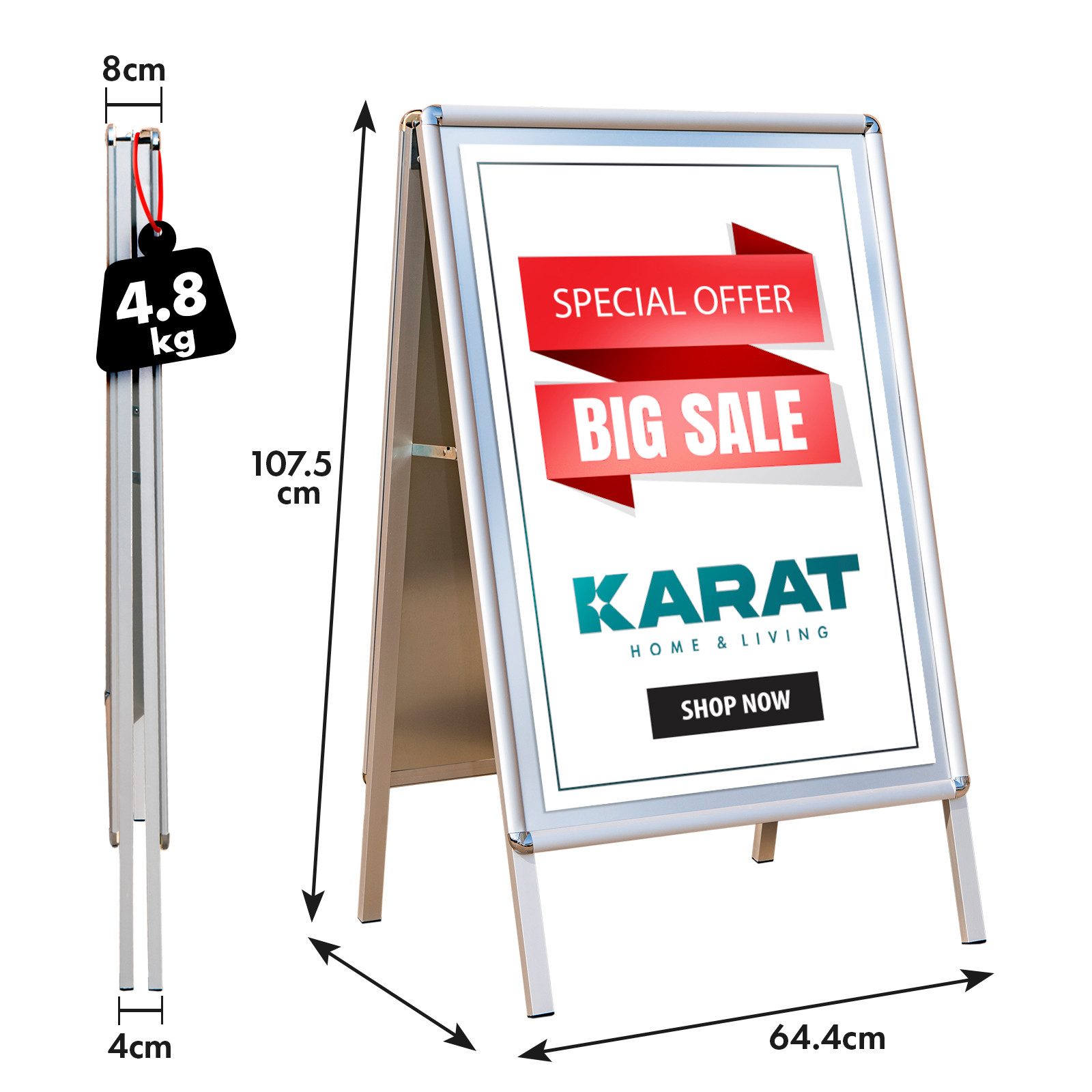 Karat Standtafel Kundenstopper, Beidseitig für 2 Plakate, Format: A1