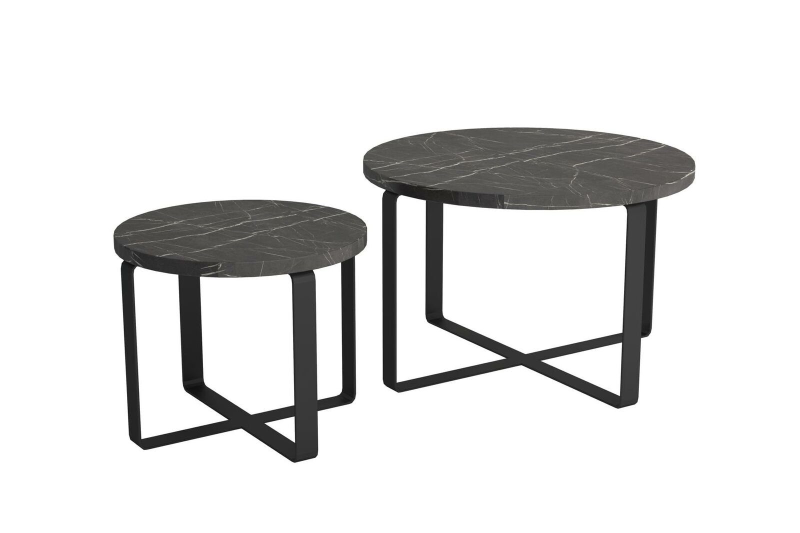 JVmoebel Design Tables Schwarz Coffee Rund Rund Set, Tables Side 2x Möbel Couchtisch Edelstahl Design 2x Set Side Coffee Möbel Schwarz Edelstahl