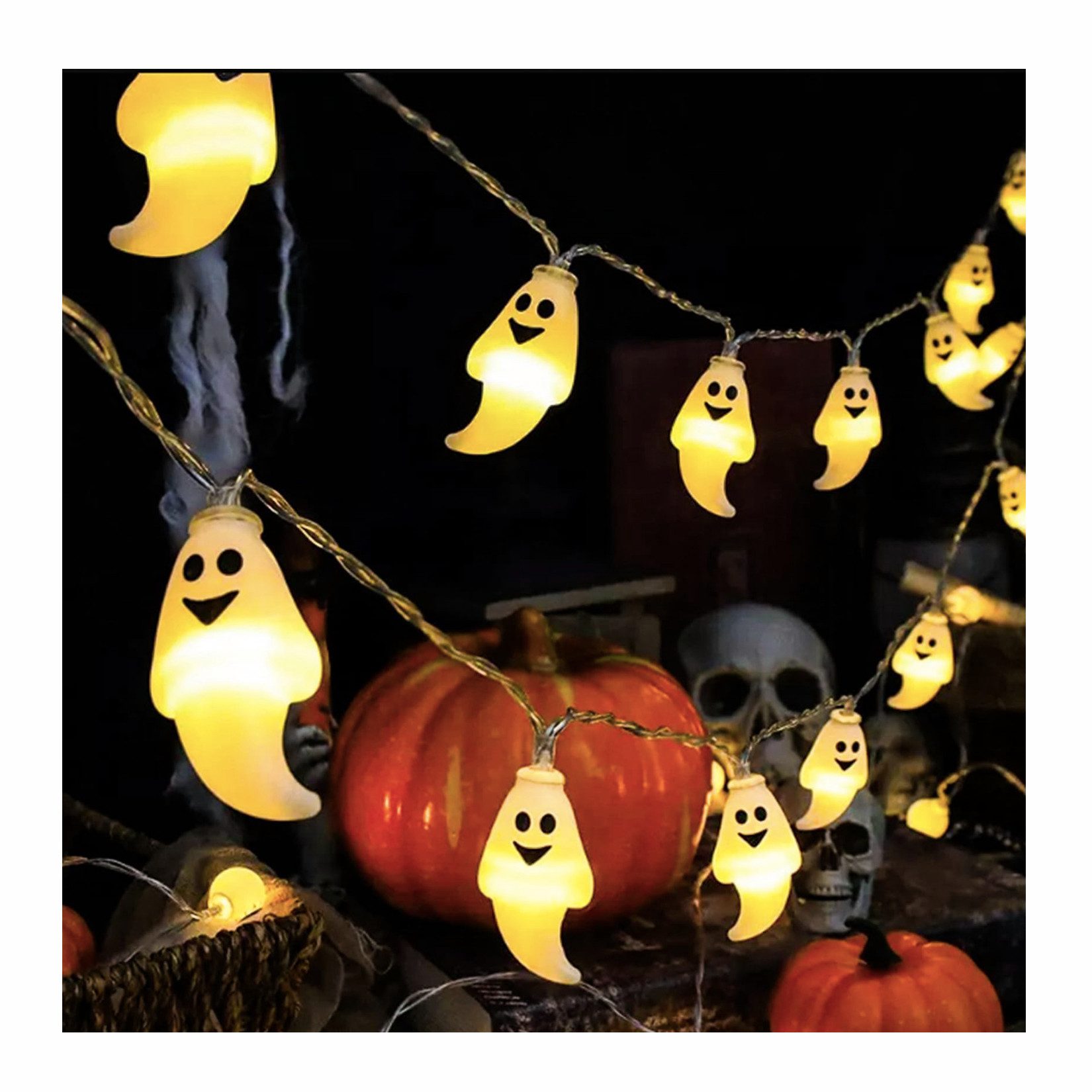 nsihing LED-Lichterkette Halloween Lichterkette, 3m 20 LED Gespenst Lichterkette mit Timer, Lichterketten für Erntedankfest, Halloween Deko