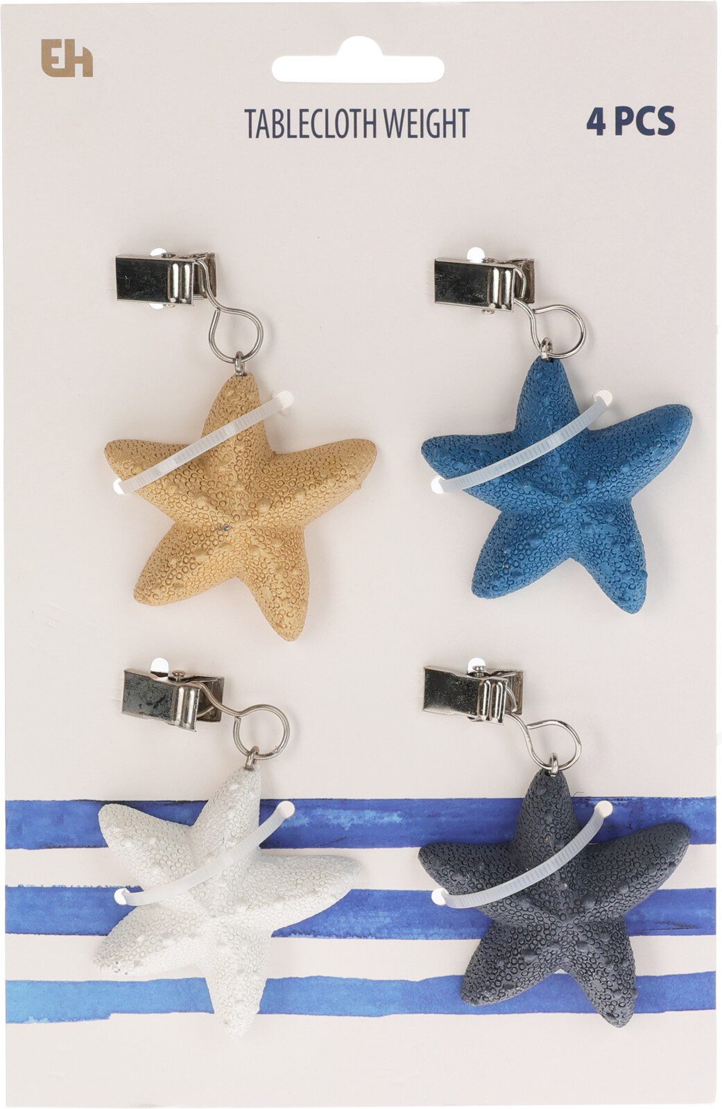 Koopman Tischtuchklammer Tischdeckenklammer Maritim / Meer 4 er Set, (Set, 4-tlg., Packung), 4 tlg, 4 Farben, Seesterne, Polystone, 40gr je Bommel – Bild 2 von 5