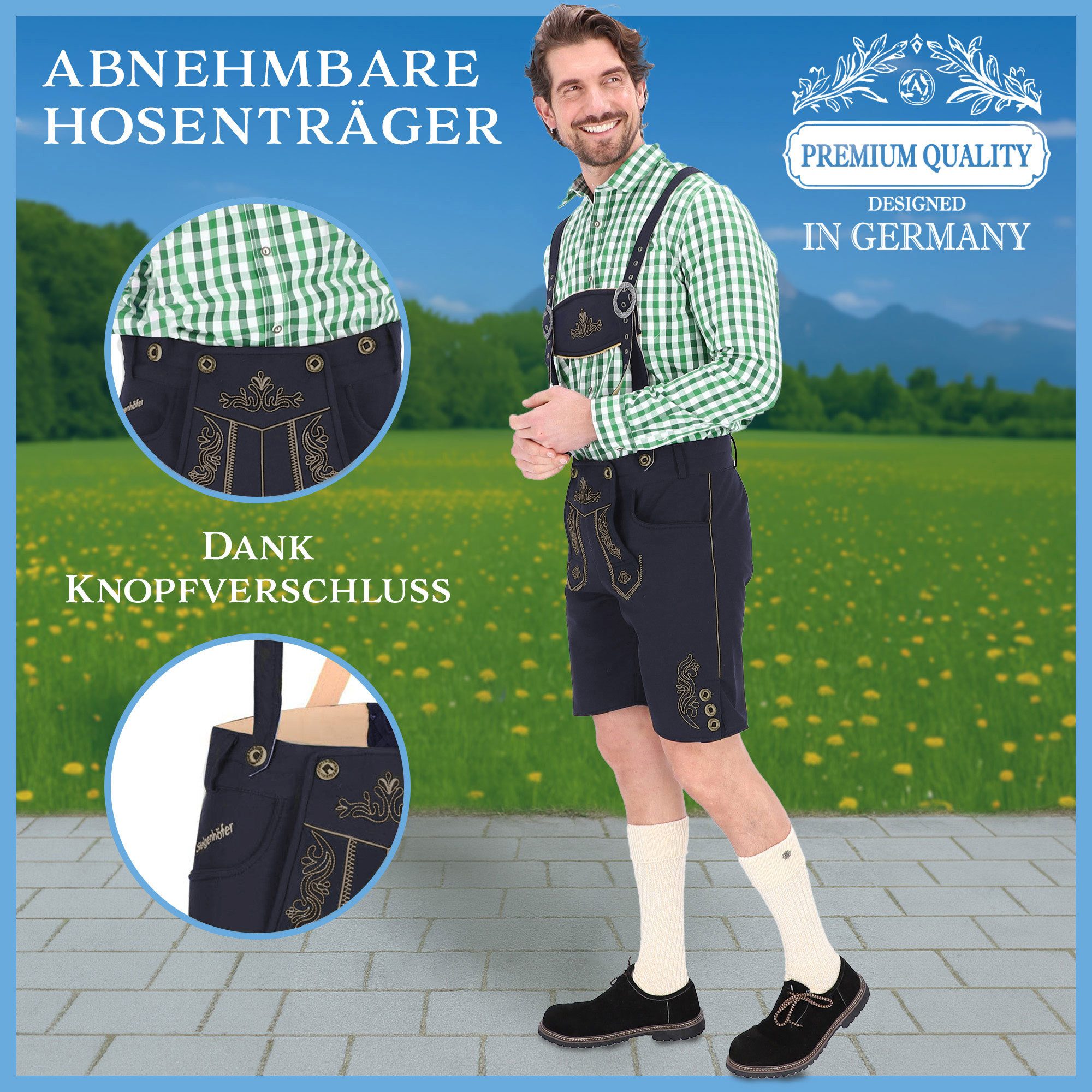 Steigenhöfer Manufaktur Trachtenhose Lukas Softshellhose im Lederhosen Look – Lederhose Herren Stil Tracht (Inklusive verstellbarer Träger) Atmungsaktiv - Schne – Bild 5 von 5