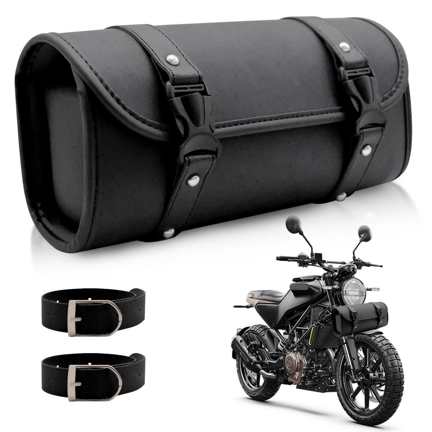 LuxusKollektion Satteltasche Motorrad Satteltasche Werkzeugtasche PU Leder wasserdicht 2 Gurte