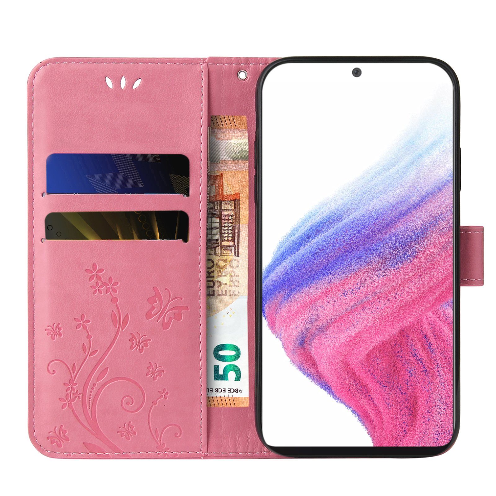 Tec-Expert Handyhülle Cover Tasche Hülle für Samsung Galaxy A53 5G 6,5 Zoll, Klapphülle Case mit Kartenfach Fliphülle aufstellbar, Motiv Blumen