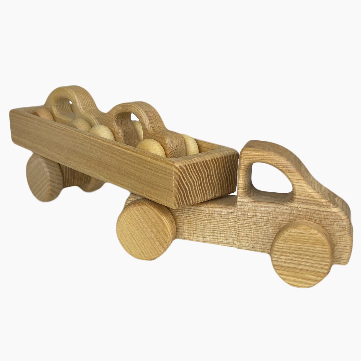 Lotes Toys Spielzeug-Transporter Lotes Toys Holzbaufahrzeug Lastwagen Set, (packung, 4-tlg., spar set), Jedes Holzauto ist ein Unikat