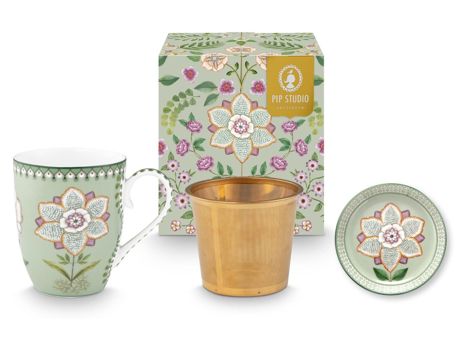 PiP Studio Geschirr-Set Lily&Lotus Light Green Teeset für eine Person 0,365l, Porzellan