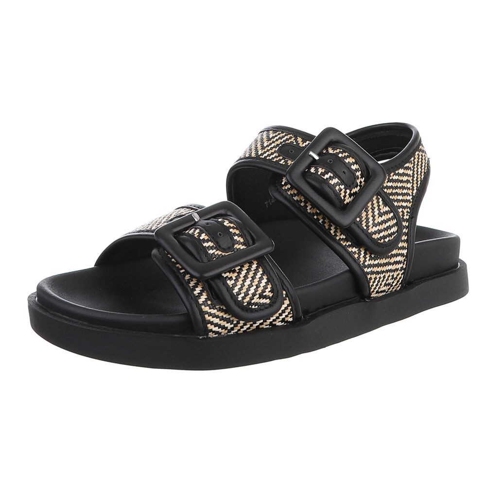 Ital-Design Moderne Damen-Sandalen mit Schnallen für Freizeitaktivitäten Riemchensandalette (89542781) Flach Plateausandaletten in Schwarz